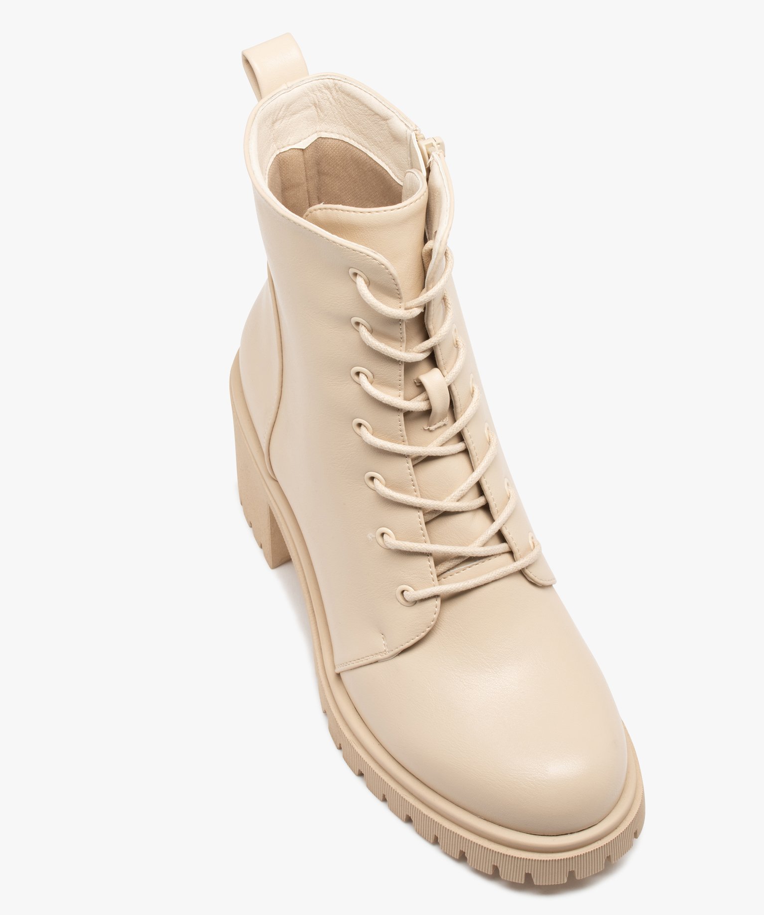 Boots à talon et épaisse semelle crantée femme beige | GEMO