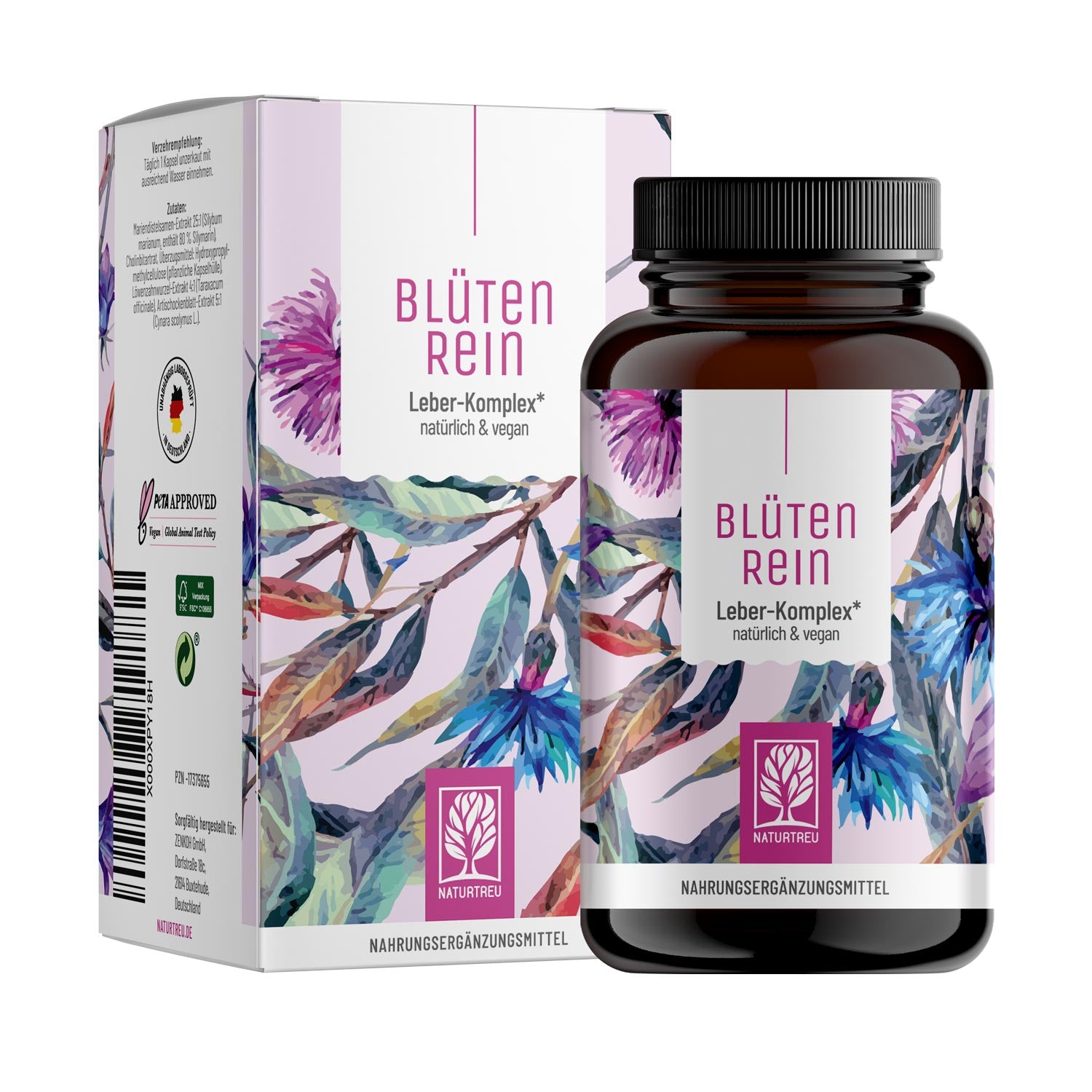 Komplex mit Mariendistel (Silymarin). Artischocke. Löwenzahn und Cholin - Blütenrein - NATURTREU®