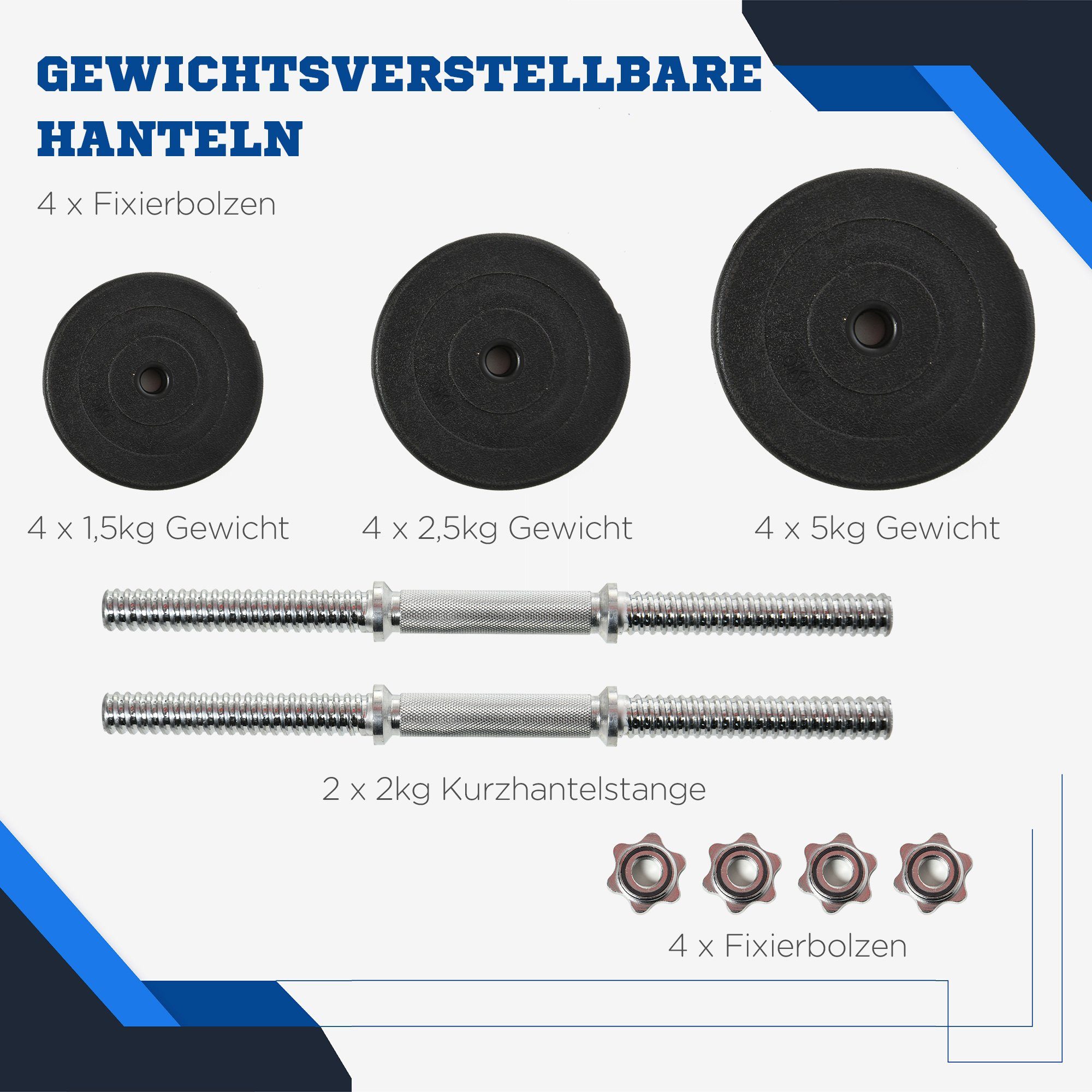 HOMCOM Hantel-Set Kurzhantel-Set 40 kg, Schwarz, (Set, 2er Set Kurzhanteln mit 12 Hantelscheiben), für Krafttraining und Fitness