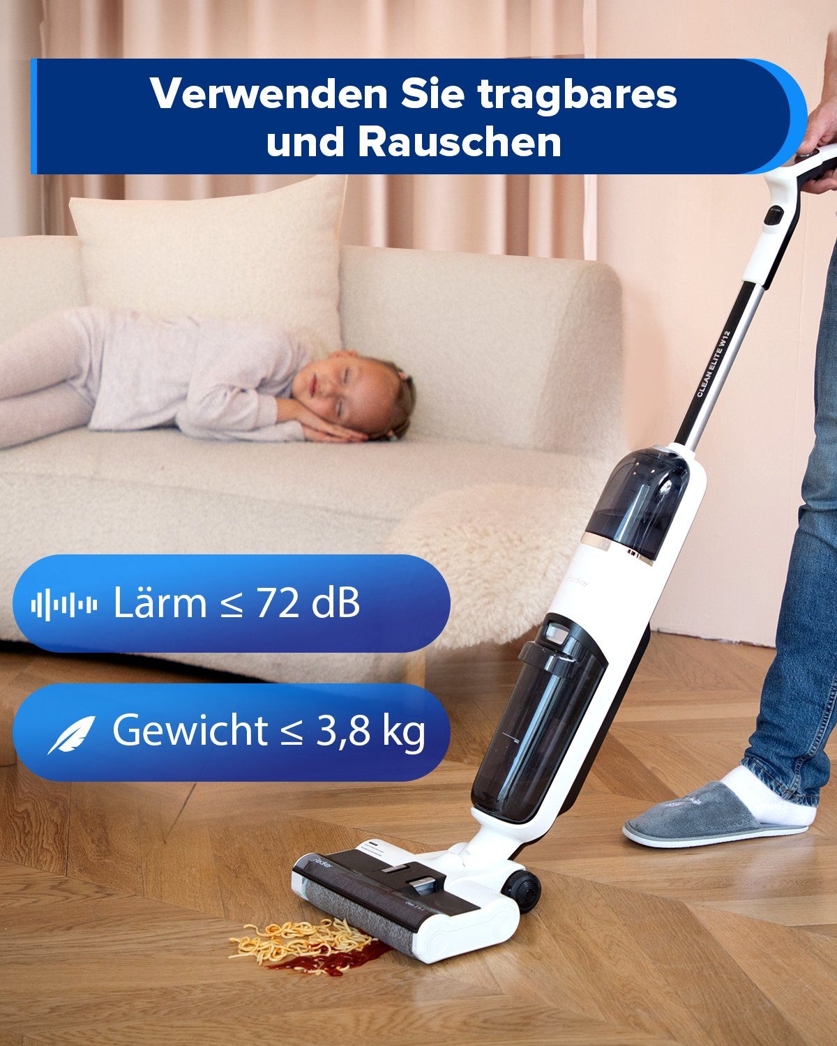Redkey Nass-Trocken-Akkusauger W12, 150,00 W, Beutellos, Handstaubsauger, Akkustaubsauger, Selbstreinigung, Staubsauger Kabellos, 3-in-1 Nass Trockensauger, LED Anzeige, Doppelwassertank