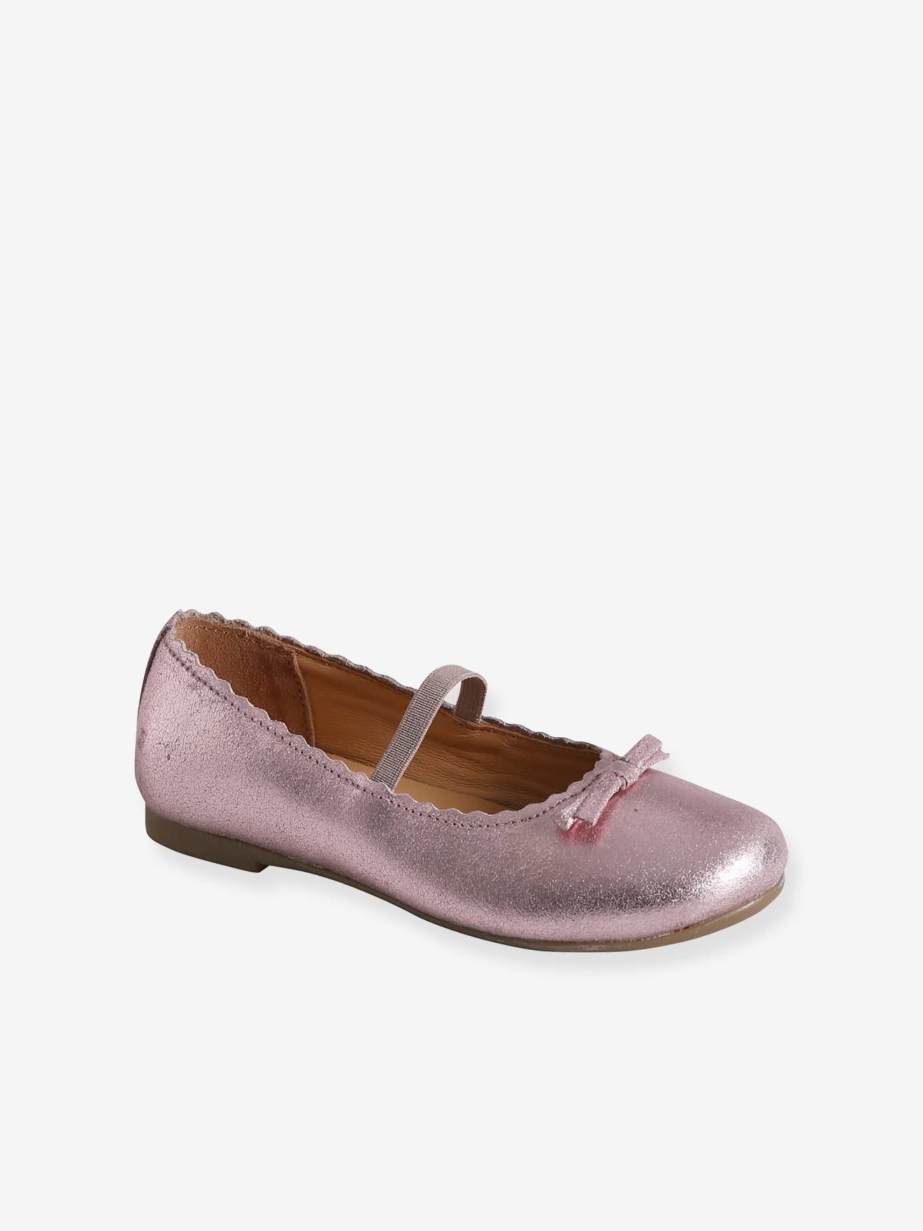 Ballerines cuir fille beige metallisé
