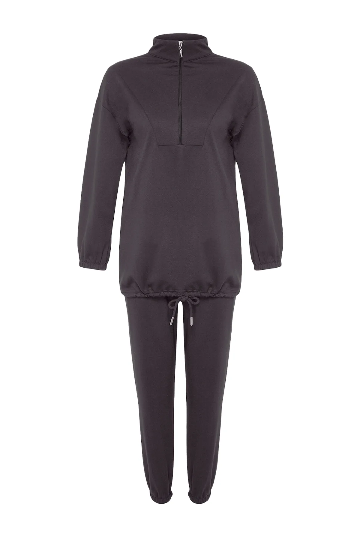 Trendyol Modest  Anthrazitfarbenes Strick-Trainingsanzug-Set mit hohem Kragen und Kordelzug und Reißverschluss TCTAW22EN0051