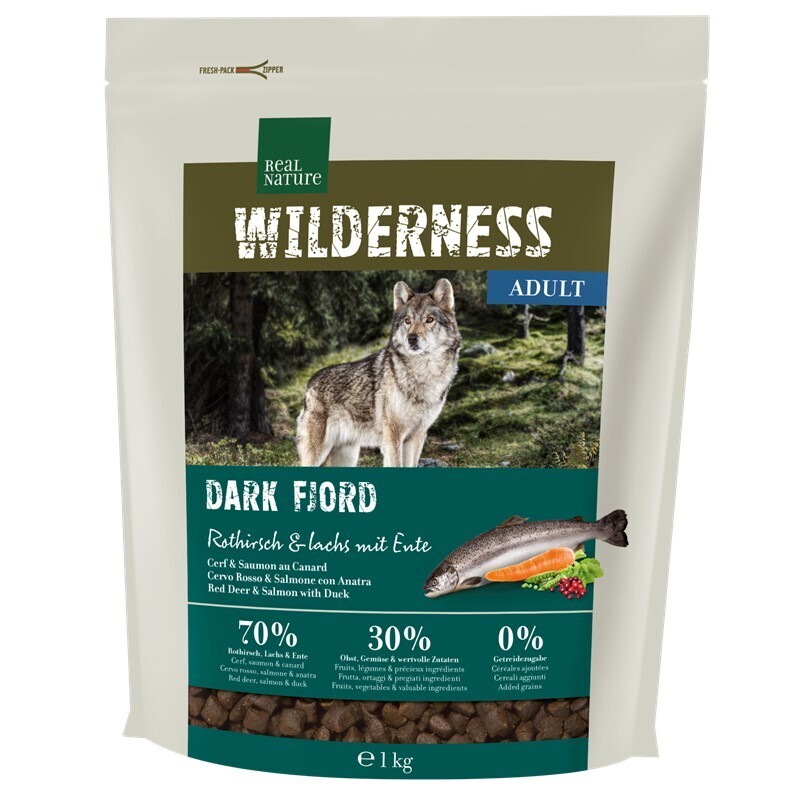 REAL NATURE Hundetrockenfutter REAL NATURE WILDERNESS Dark Fjord Rothirsch, Lachs & Ente 1 kg