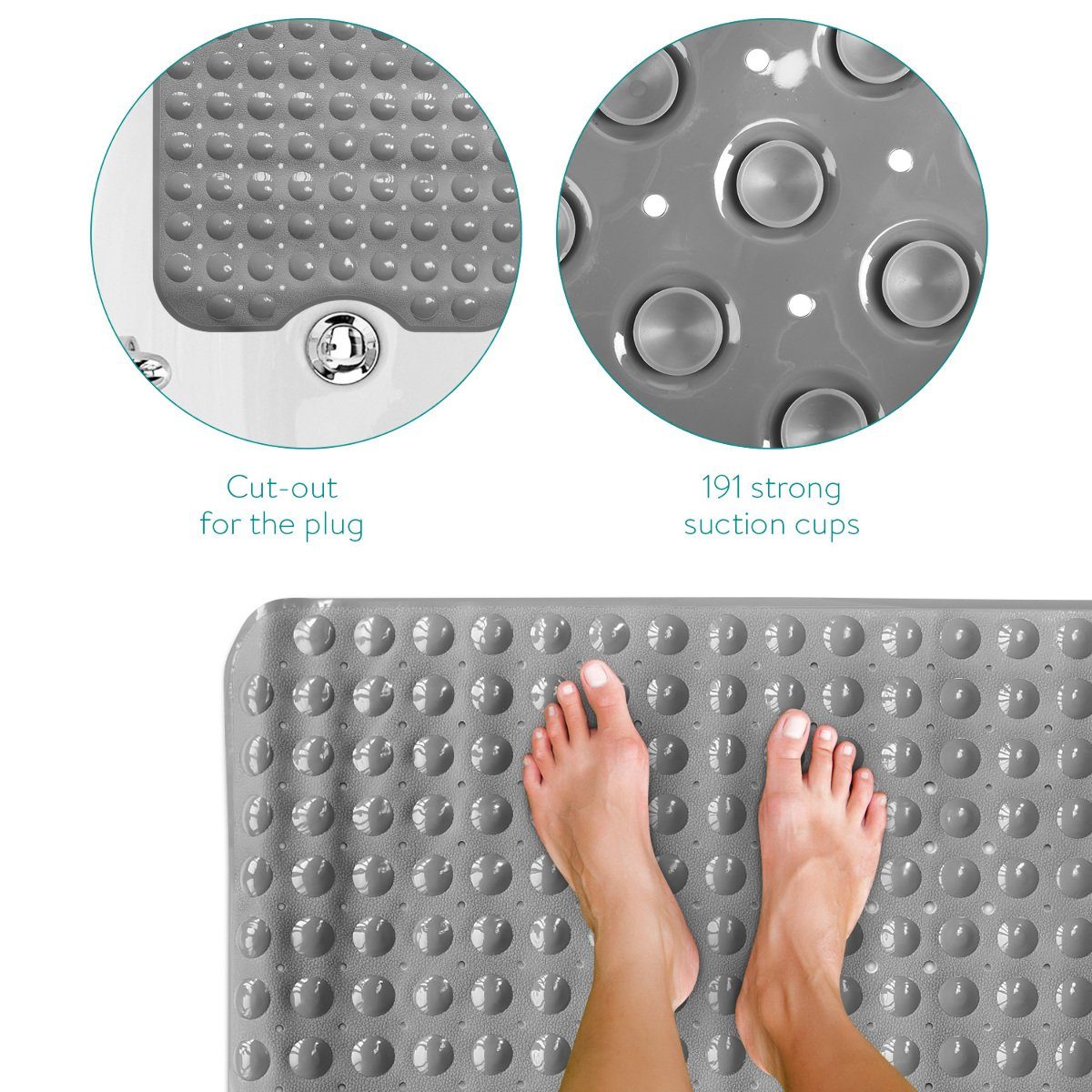 Badematte Navaris, Badewannenmatte Badewanneneinlage Antirutschmatte - 100x41cm Rutschmatte für die Wanne - rutschfeste Duschmatte mit 191 Saugnäpfen