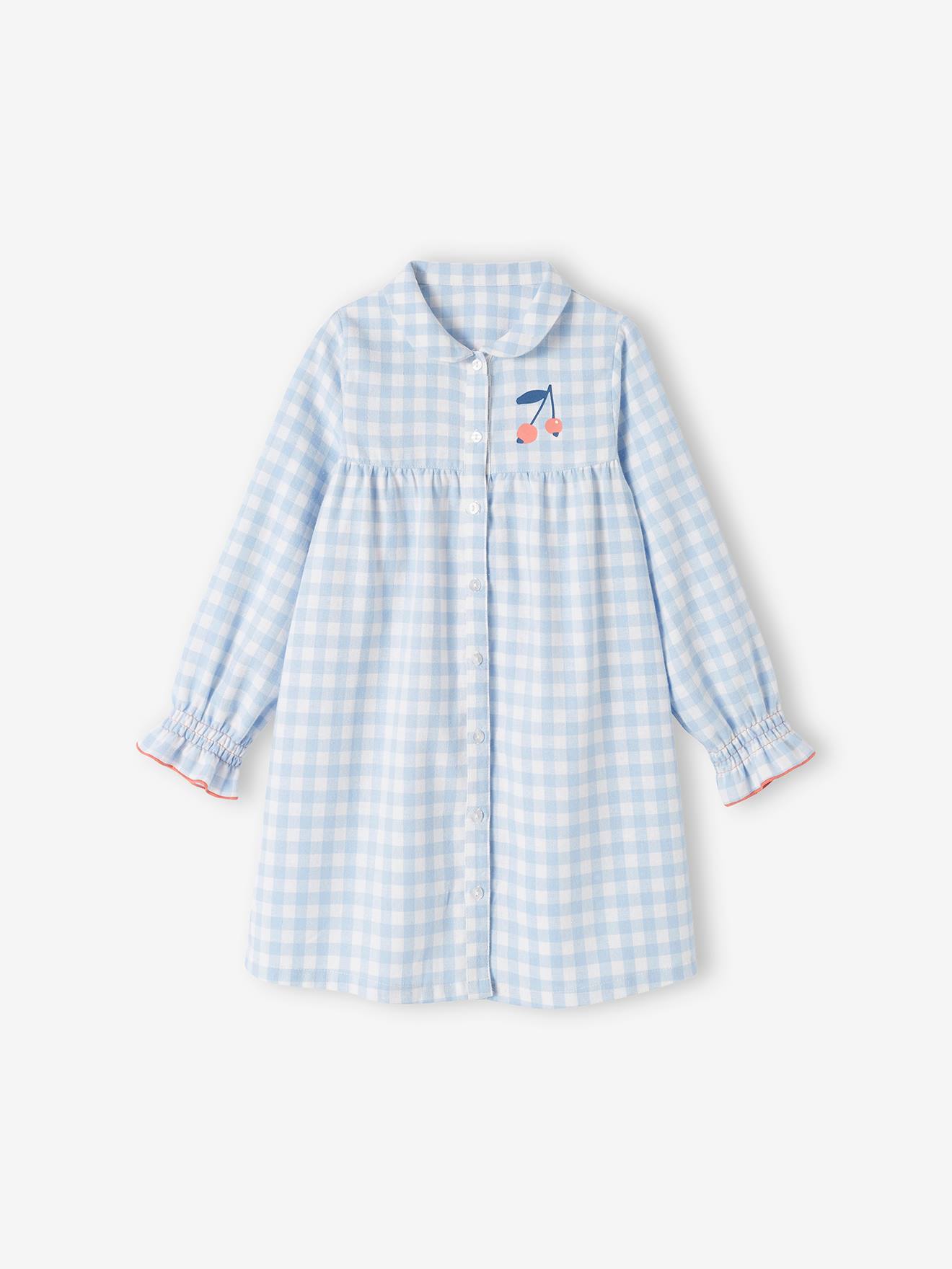 Chemise de nuit vichy en flanelle + legging uni carreaux bleu