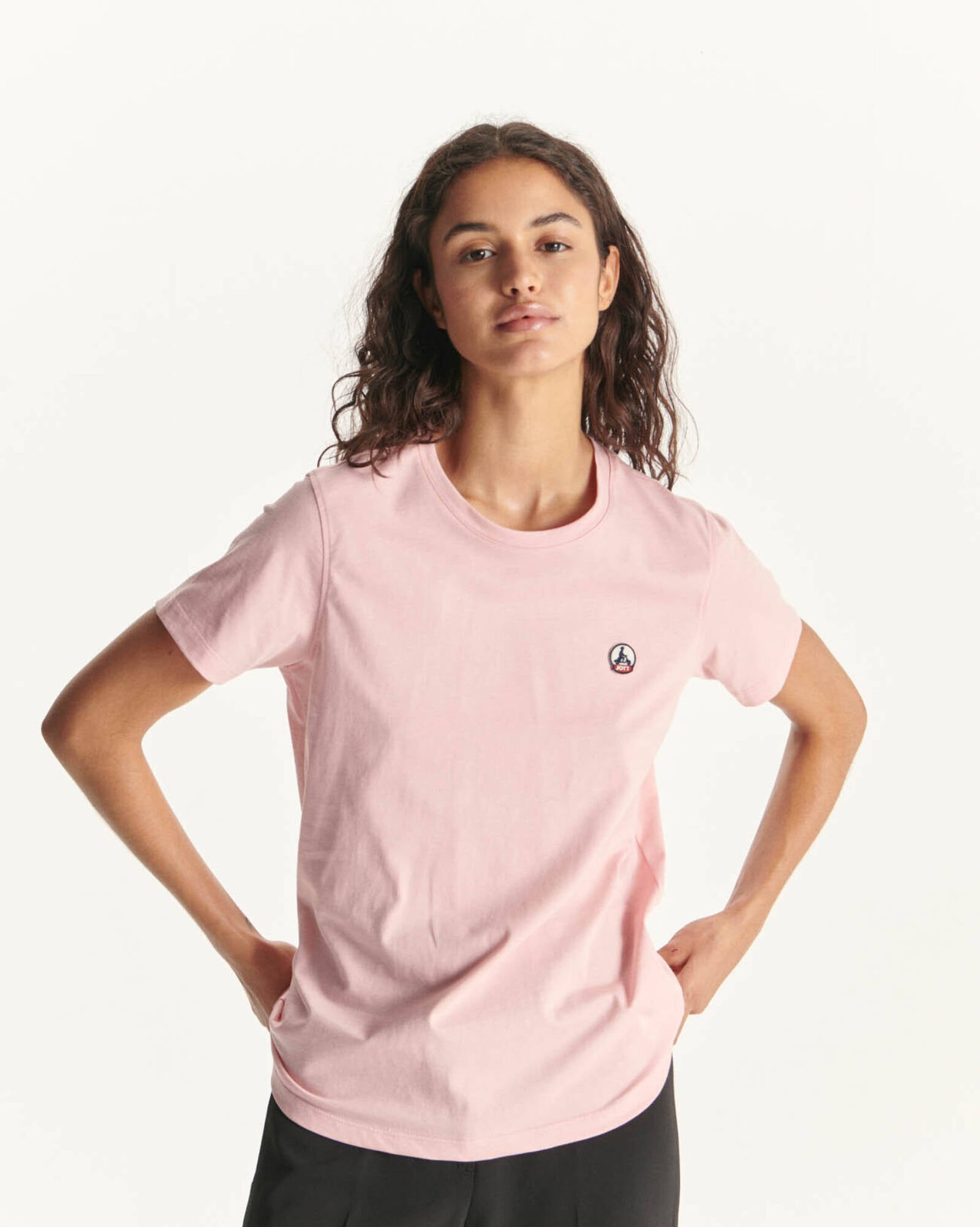 T-shirt à col rond en coton biologique Rose pêche Rosas