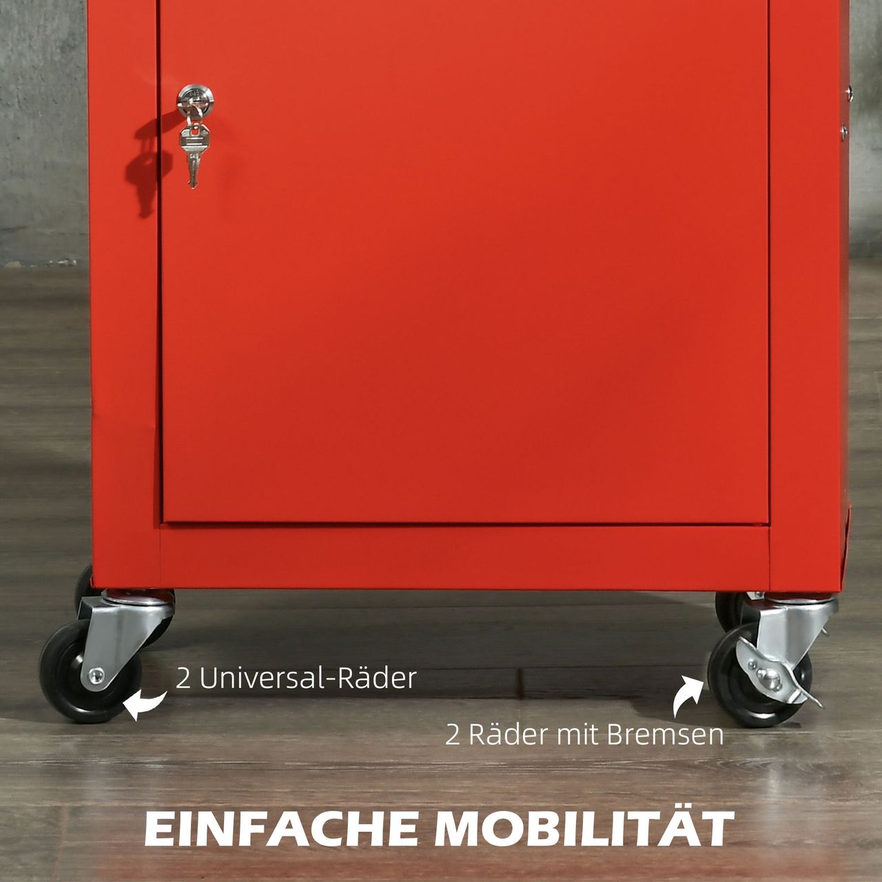 DURHAND Werkzeugwagen, Werkzeugkiste, 3 Schubladen, verschließbar, Stahl, Rot