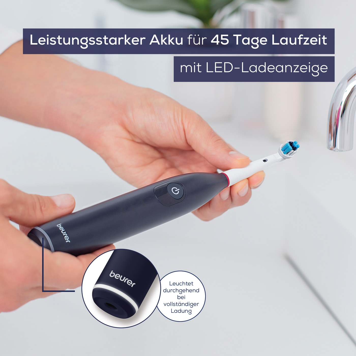 Beurer Elektrische Zahnbürste TB 50-Tägliche Zahnpflege mit integriertem Andrucksensor und 3 Reinigungsprogrammen für komfortables Zähneputzen