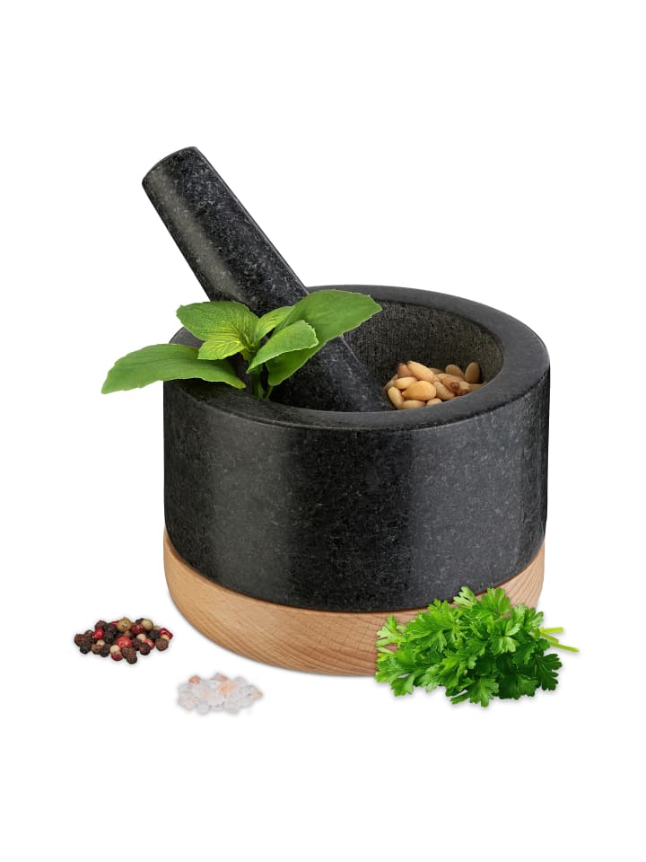 relaxdays Mörser mit Stößel in Schwarz/ Natur günstig kaufen onesize