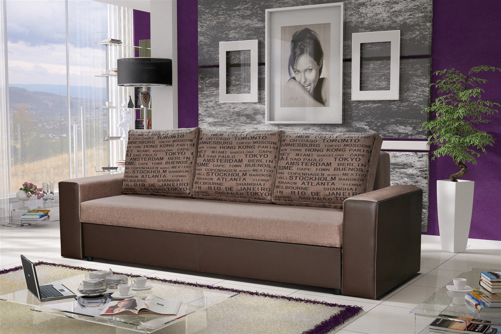 Fun Möbel Schlafsofa Sofa Designersofa LEEDS 3-Sitzer, inkl. 3 Rückenkissen, inkl. Schlaffunktion mit Bettkasten