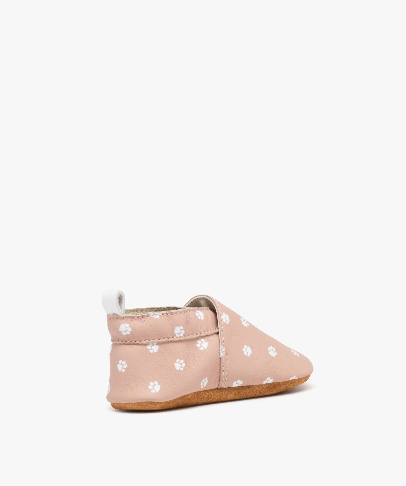 Chaussons bébé fille dessus en cuir imprimé pattes de chat rose | GEMO