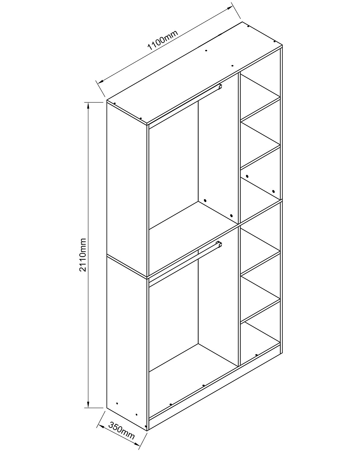 Holz offener Kleiderschrank begehbarer Kleiderregal Schrank Kleiderstange Palosa XL