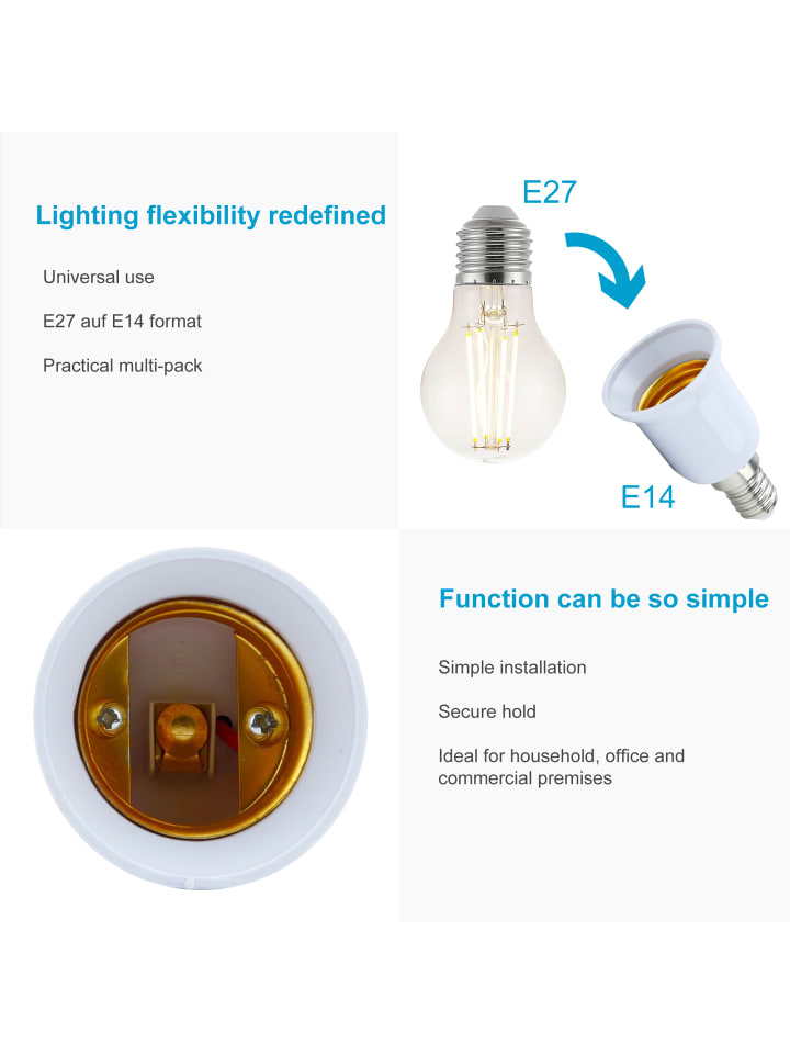 Intirilife 4er Set Lampenadapter E14 auf E27 in WEISS günstig kaufen onesize