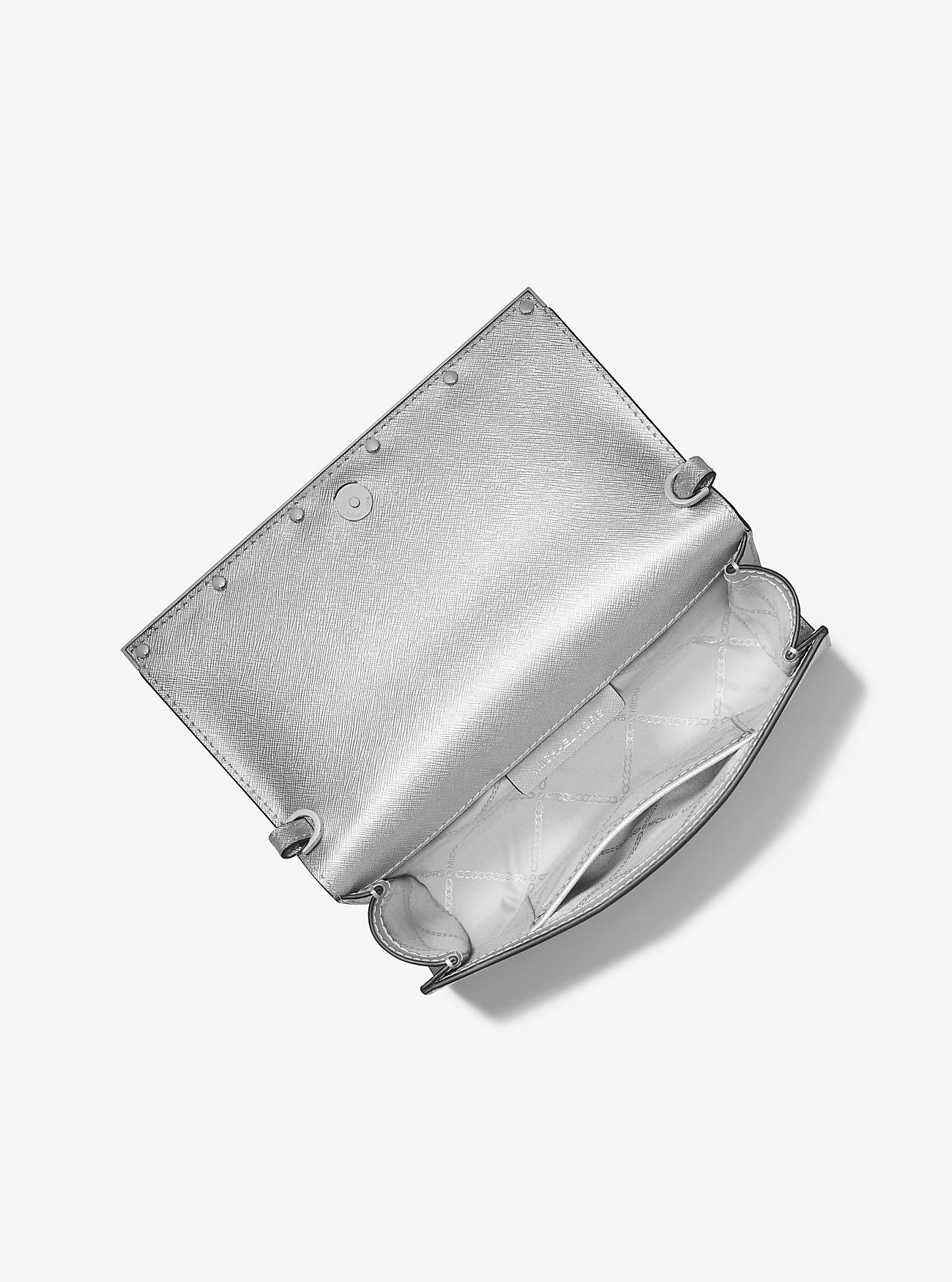 Mona Large Metallic Saffiano Leather Clutch - SILVER