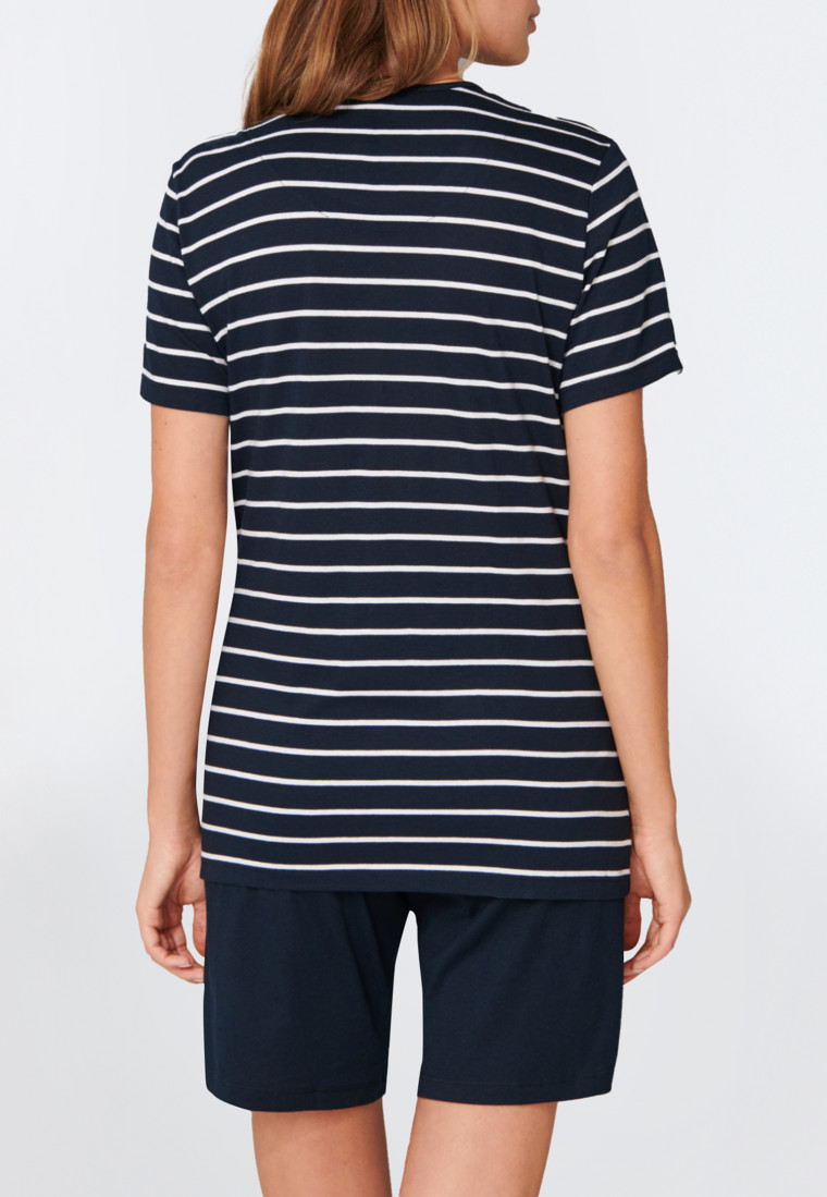 Schlafanzug kurz Ringel nachtblau - Nightwear