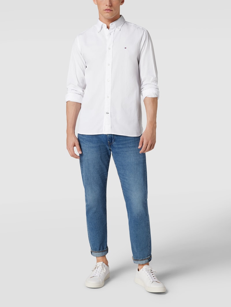 Freizeithemd mit Logo-Stitching Modell 'CORE FLEX POPLIN' in weiß
