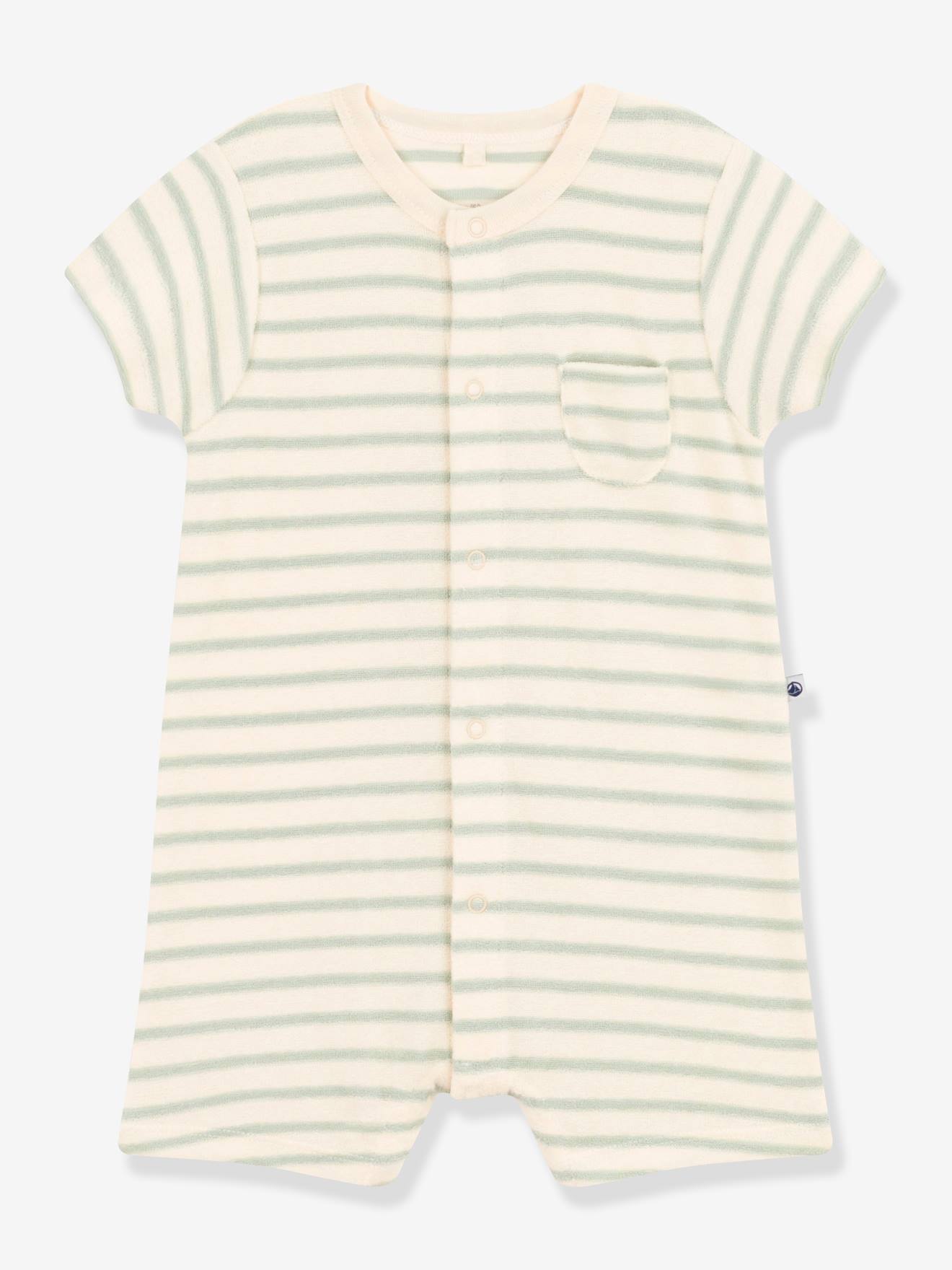 Petit Bateau Baby Kurzoverall PETIT BATEAU - grün gestreift