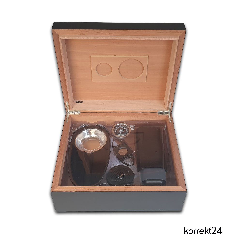 Coumo Humidor Edles Schwarzes Geschenk Set, Für ca. 50 Zigarren, Schneider, Etui