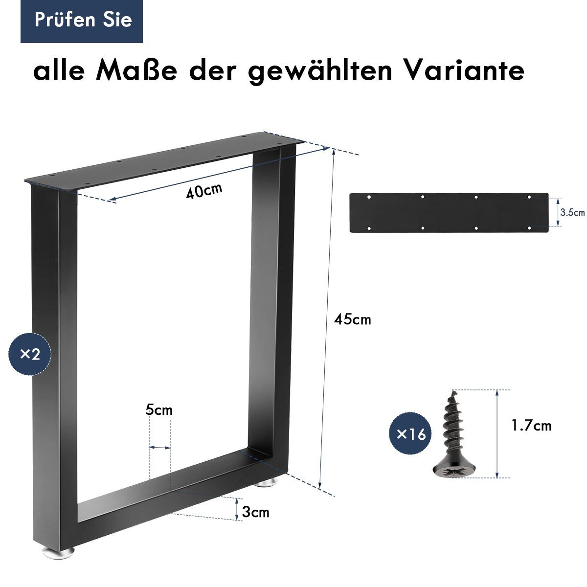 iscooter Tischbein 2er-Set Tischbein Metallfuß für Sitzbank, 45 x 40 / 71 cm, Stahl, für Tischuntergestell, DIY Sitzbank, Couchtisch