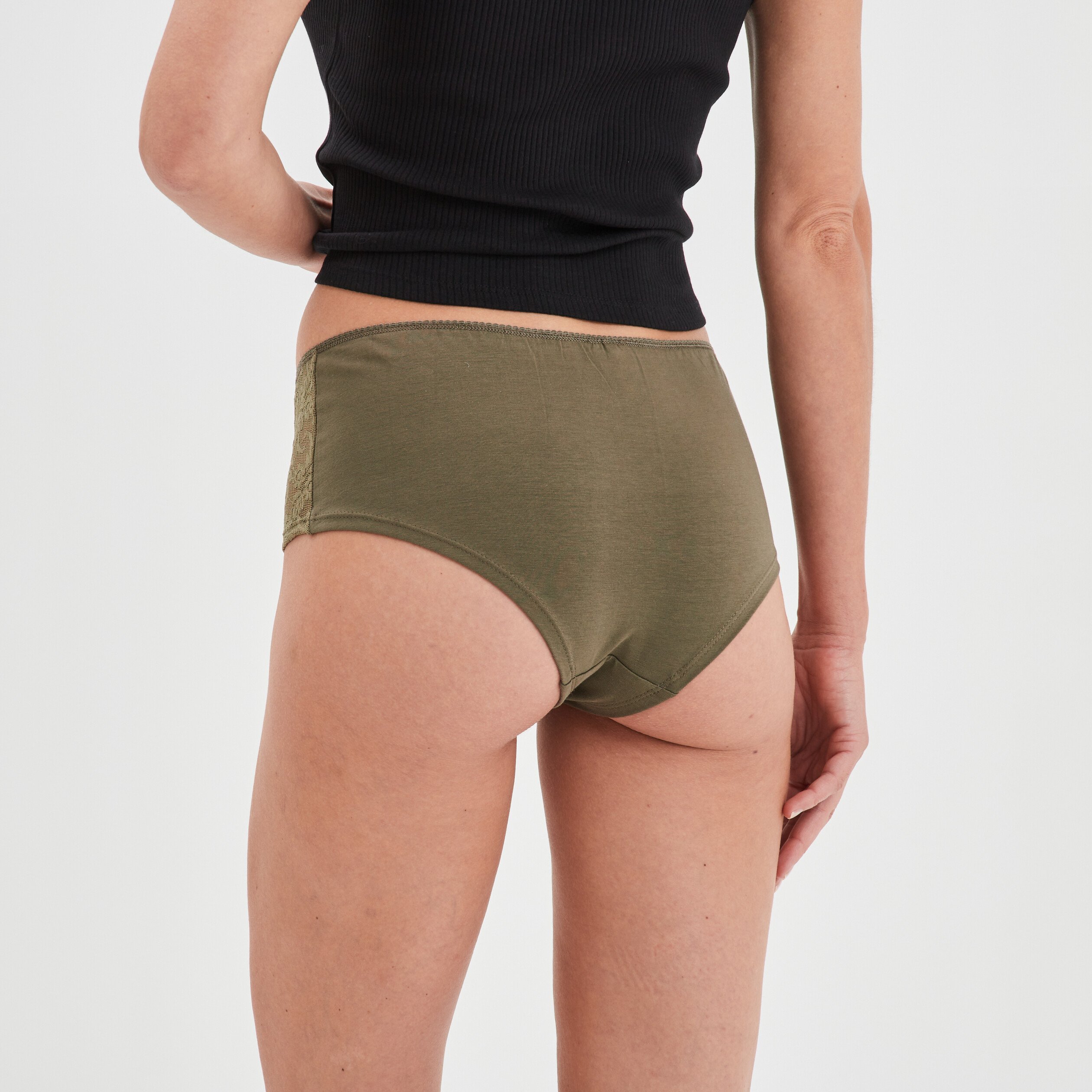 Shorty en coton avec dentelle vert kaki femme | La Halle