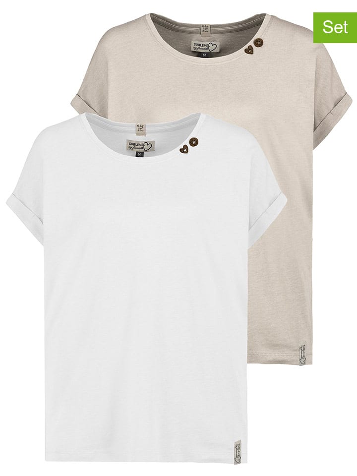 Sublevel 2er-Set: Shirts in Weiß/ Creme günstig kaufen