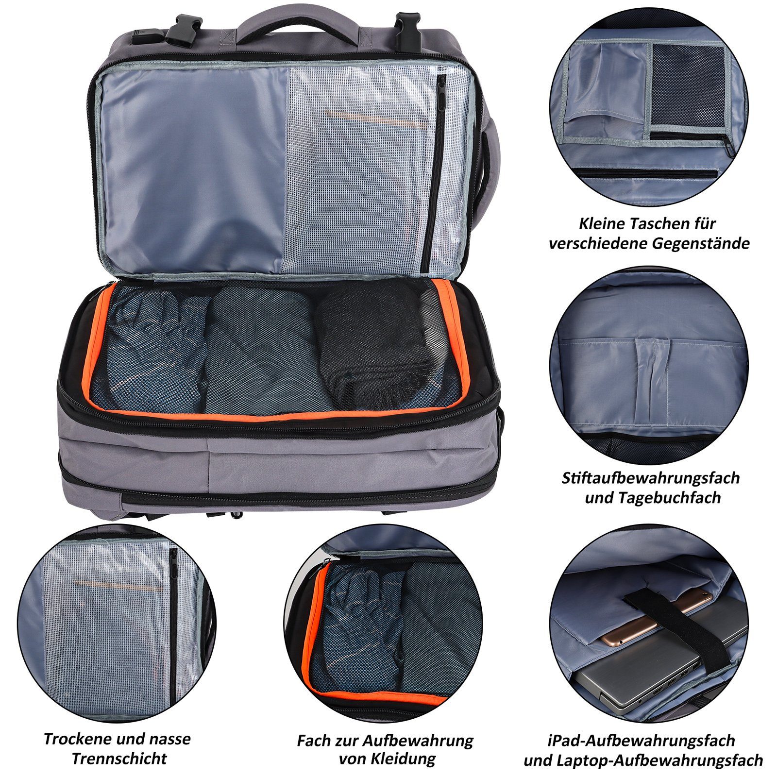 TAN.TOMI Reiserucksack Reiserucksack Handgepäck Flugzeug,Handgepäck Rucksack, Carry On Luggage Backpack mit Separates Fach für Handtücher
