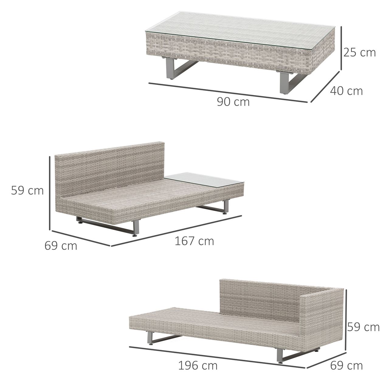 Outsunny 3-tlg. Luxus Gartengarnitur Polyrattan Garten Sitzgruppe mit Ablagen