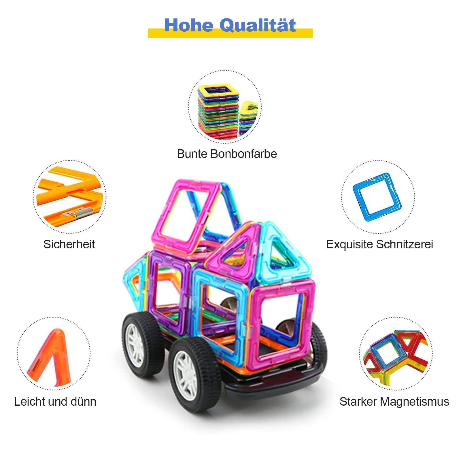 LBLA Lernspielzeug Magnetische Bausteine Spielset (85-St., 85 Stück), Magnetspielzeug ​Magnetblöcke Magnet Spielzeug für Kinder ab 3 Jahre