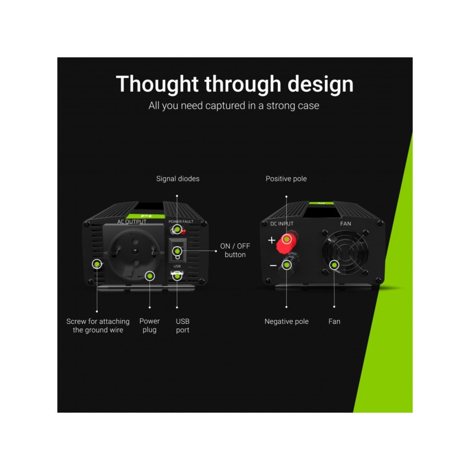 Green Cell INV08 12V/1000W Wechselrichter