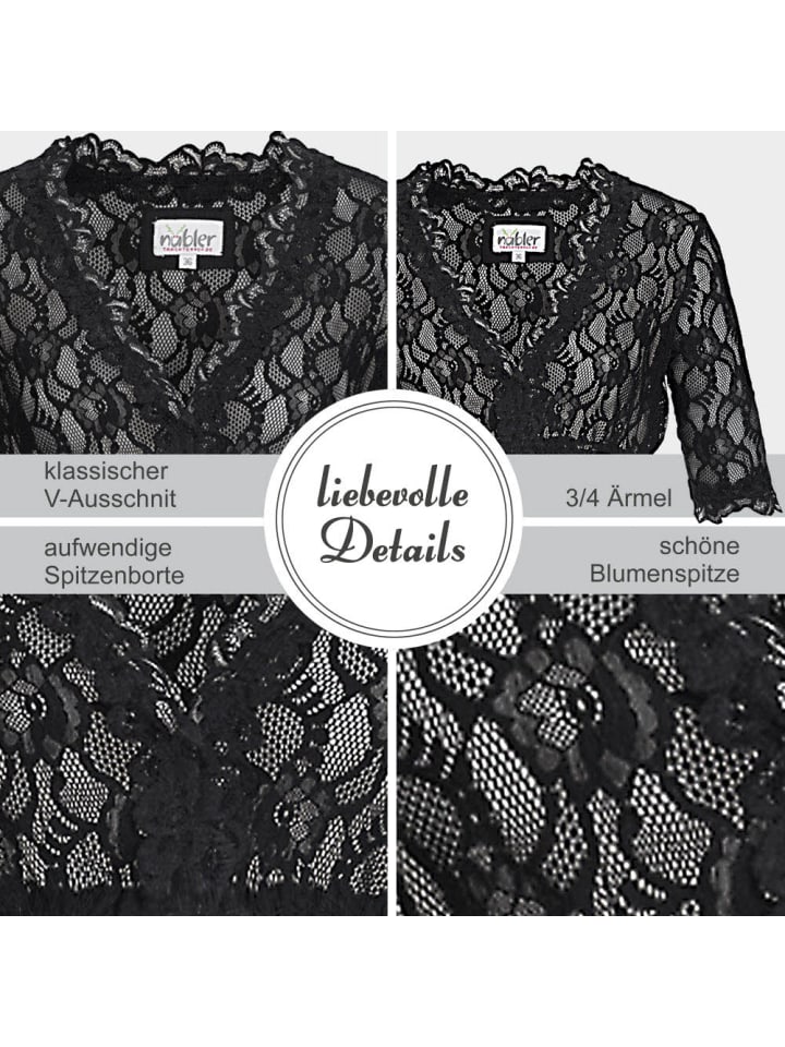 Nübler Dirndlbluse 3/4 Arm Laura in Schwarz günstig kaufen