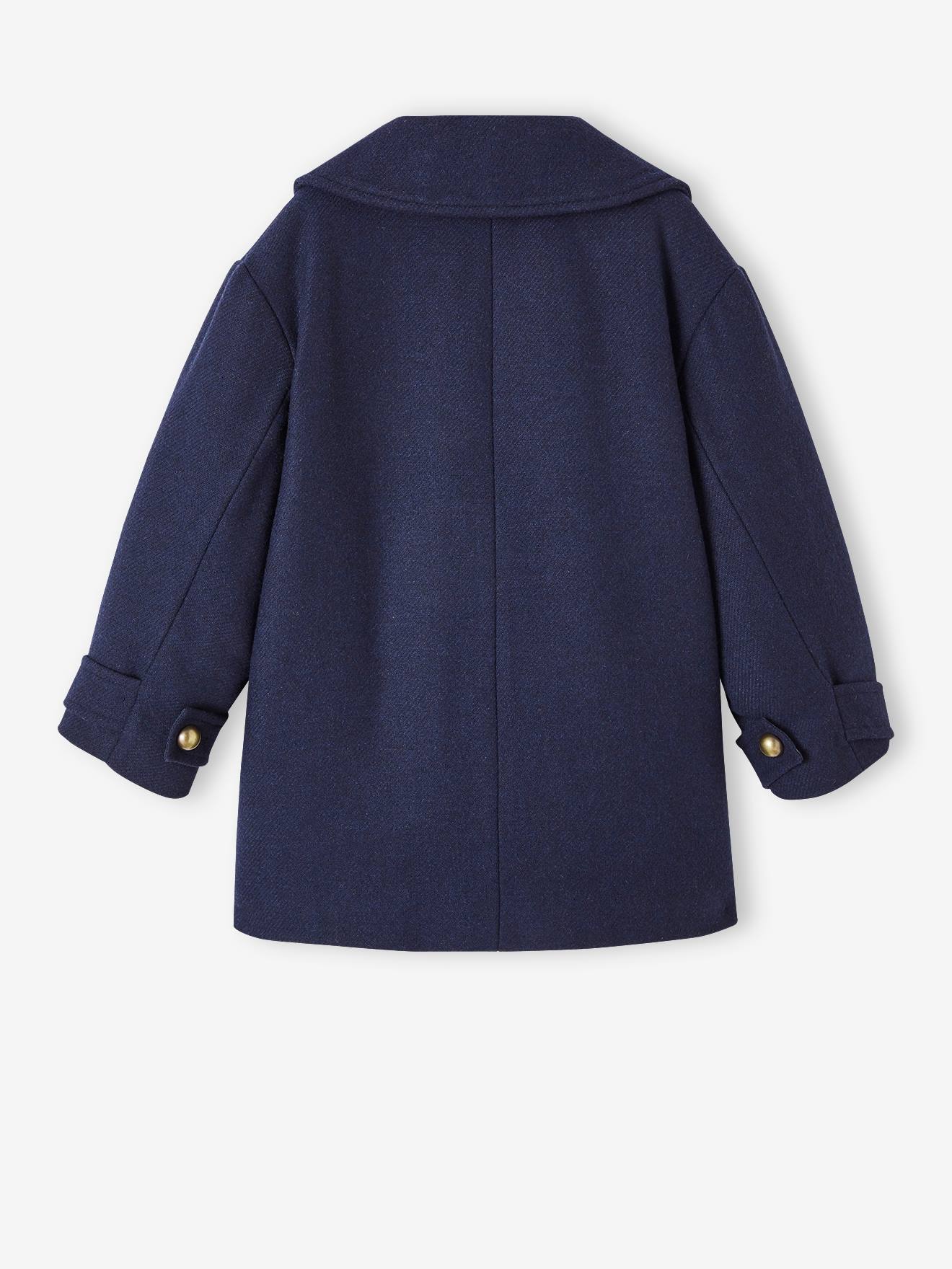 Manteau officier en drap de laine fille marine
