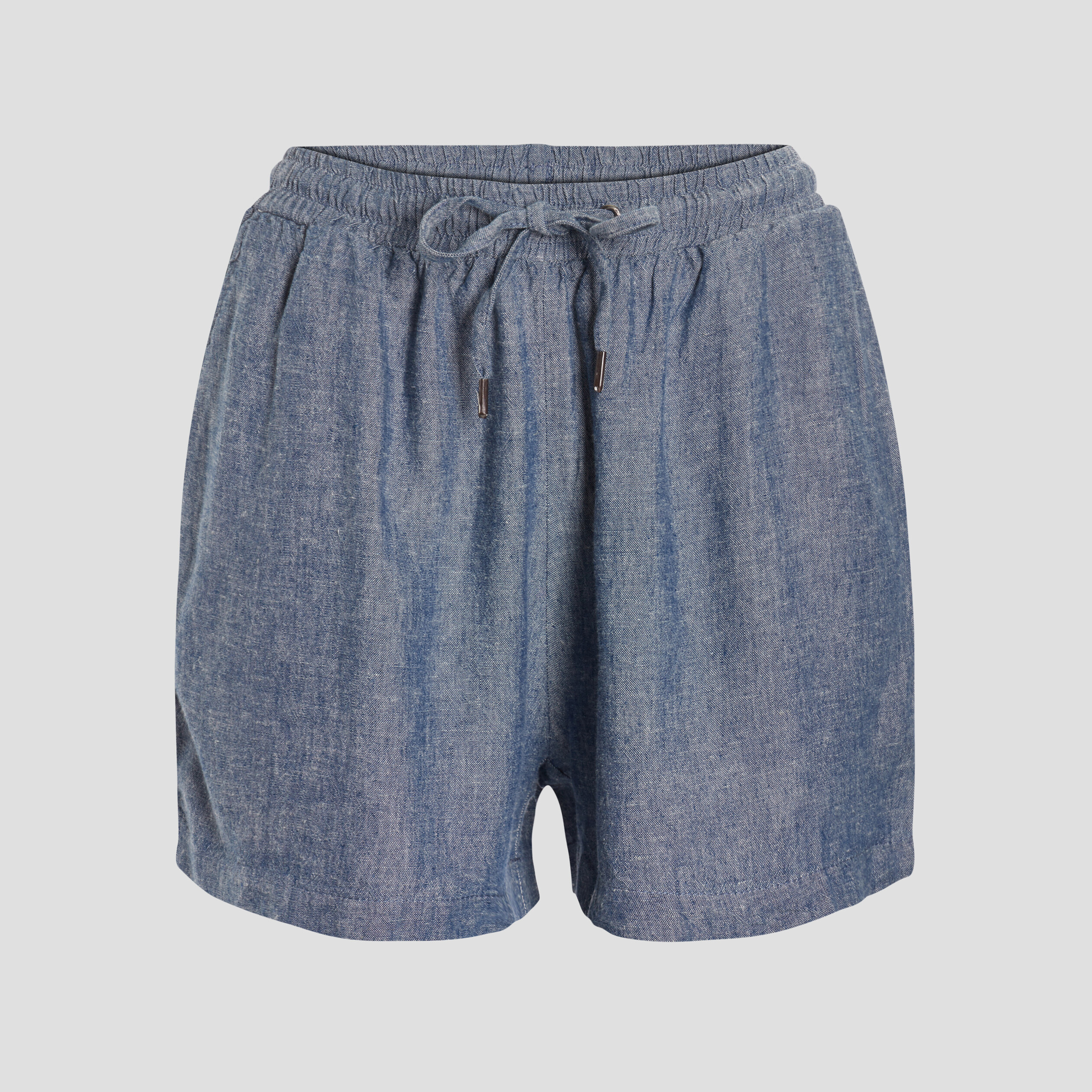 Short fluide droit en lin taille smockée bleu gris femme | La Halle