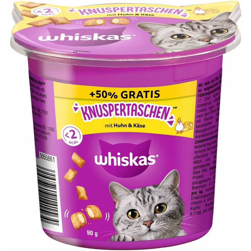 Whiskas Snacks Whiskas Knuspertasche 10x90 g (60 g + 50% gratis) Huhn und Käse