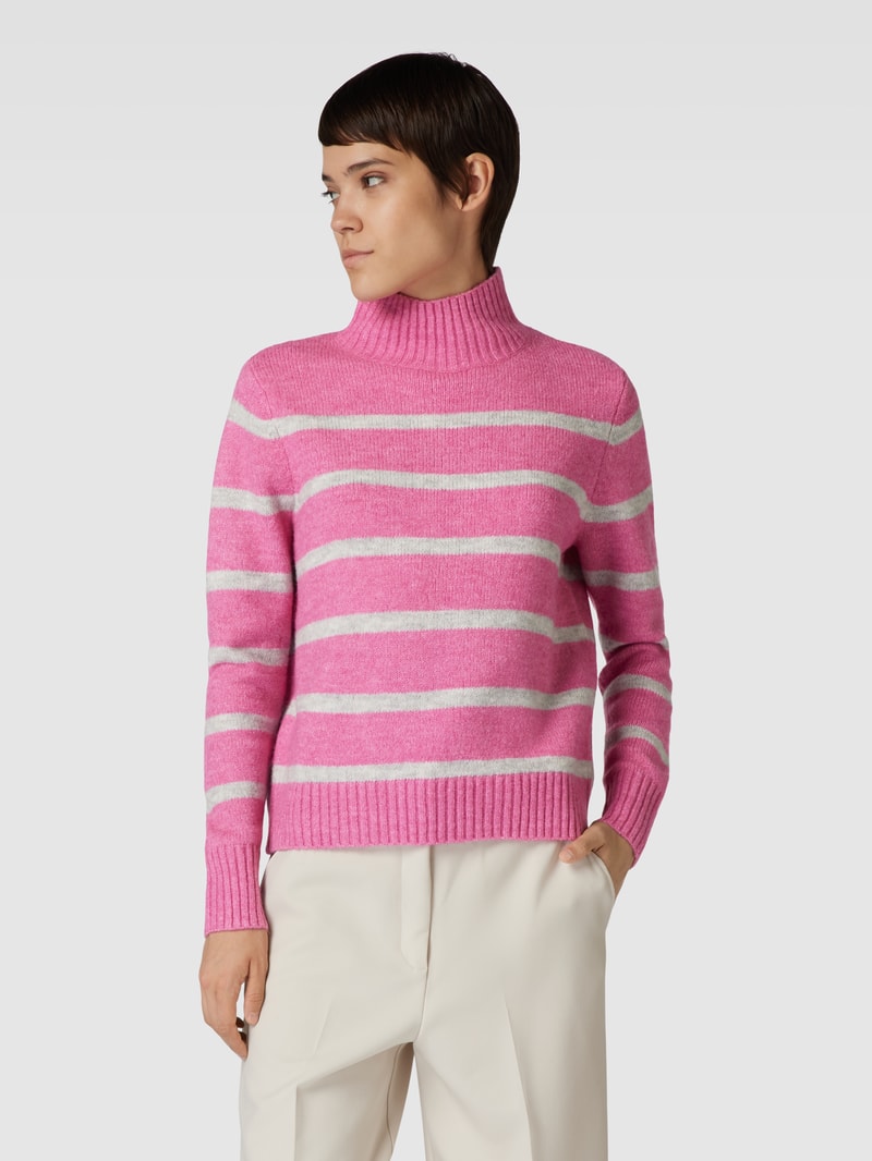 Strickpullover mit Stehkragen in pink