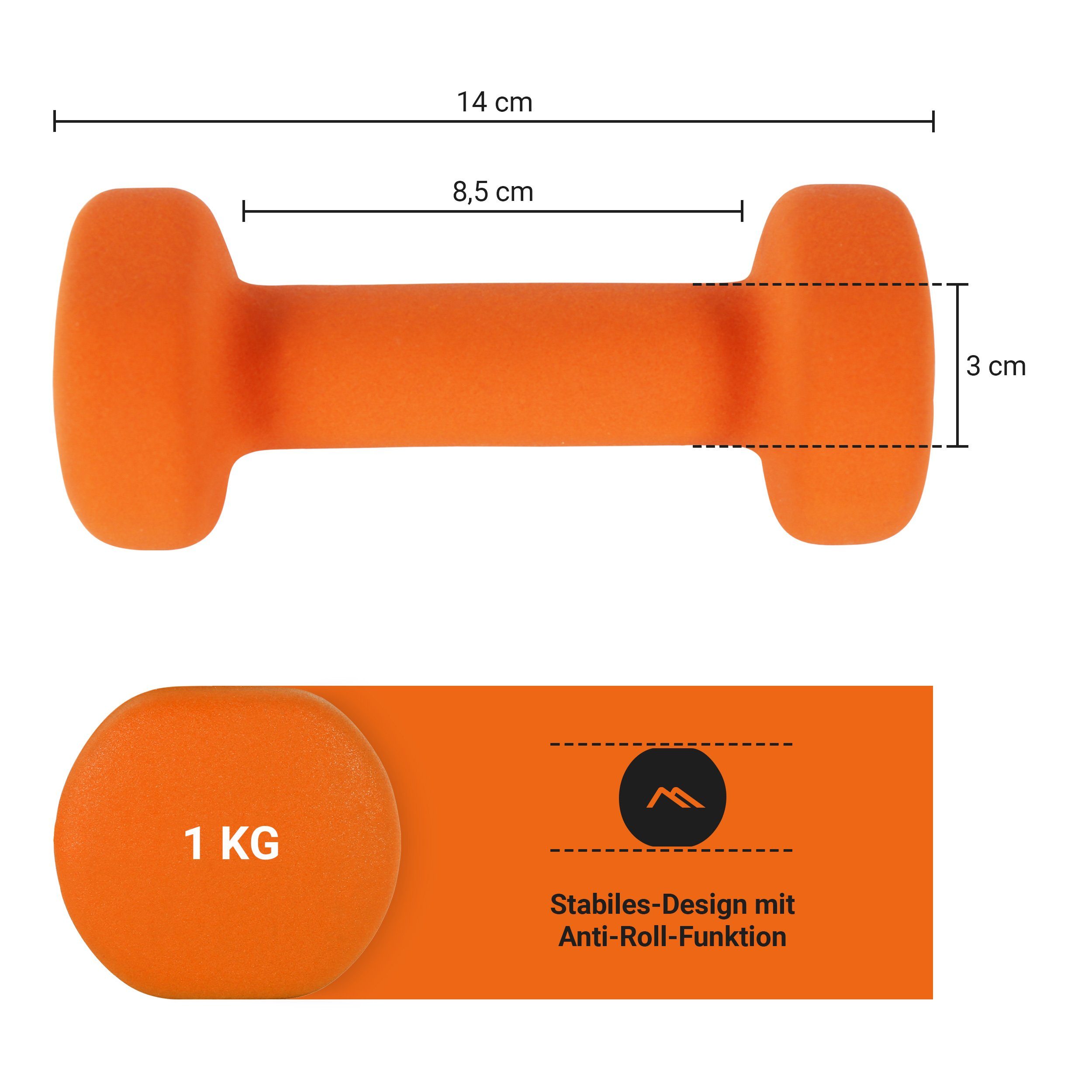 MSports® Hantel Hantelset Neopren 2er Set 0,5 – 5 kg Paar inkl. Übungsposter