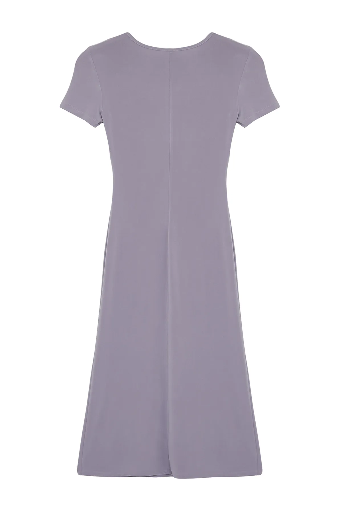 Trendyol Collection  Graues kurzärmliges, figurbetontes Maxi-Bleistiftkleid mit Rundhalsausschnitt und flexiblem Strick TWOSS24EL00097