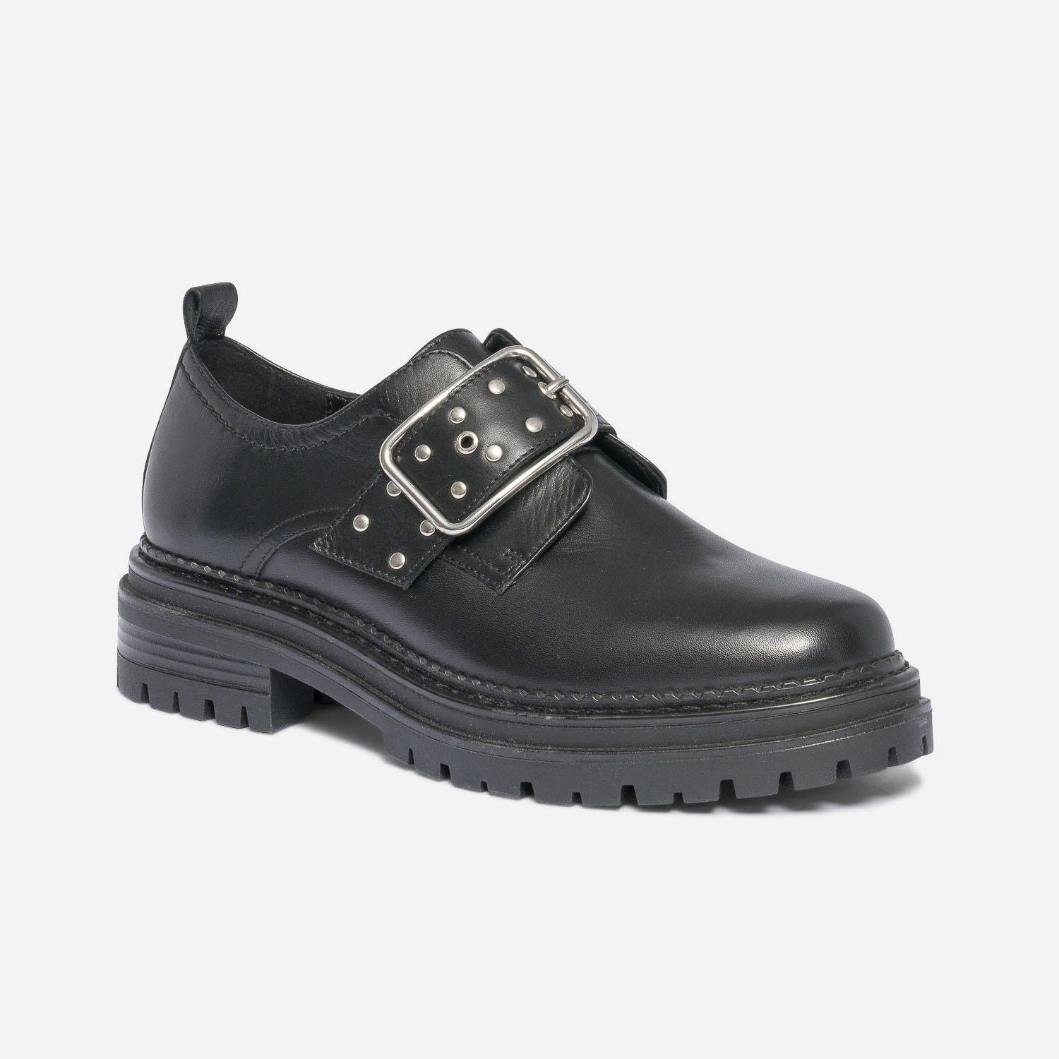 Derby TEXTO noir en cuir à boucle cloutée