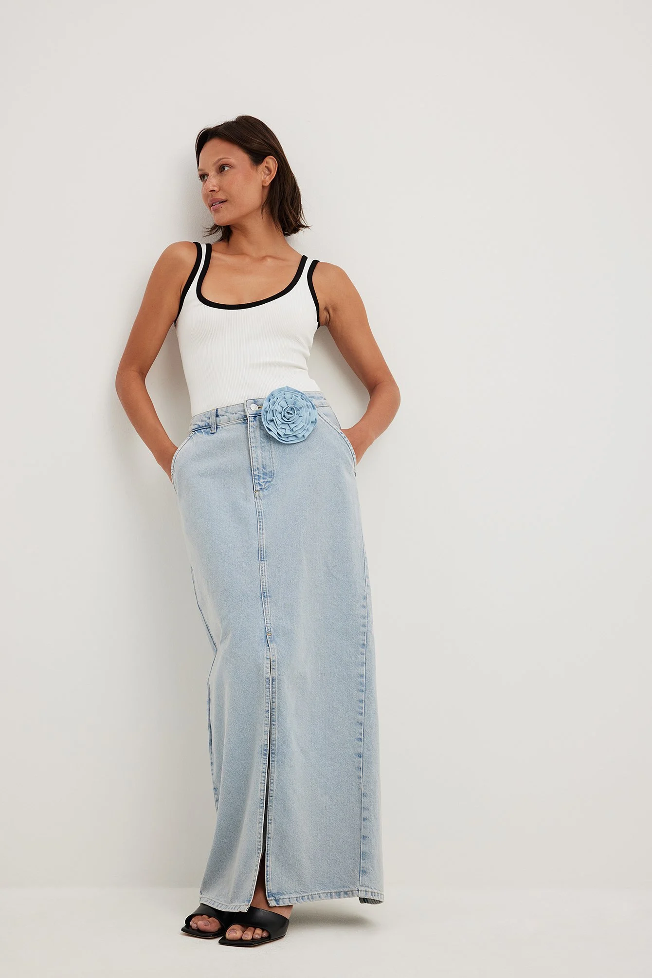 Jeans-Maxirock mit Schlitzdetail