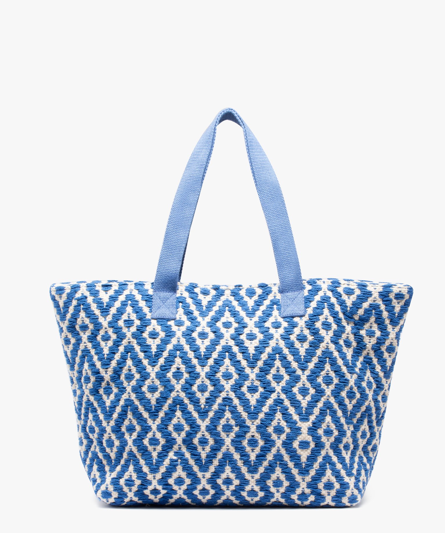 Sac cabas femme en toile tissée grand format bleu | GEMO