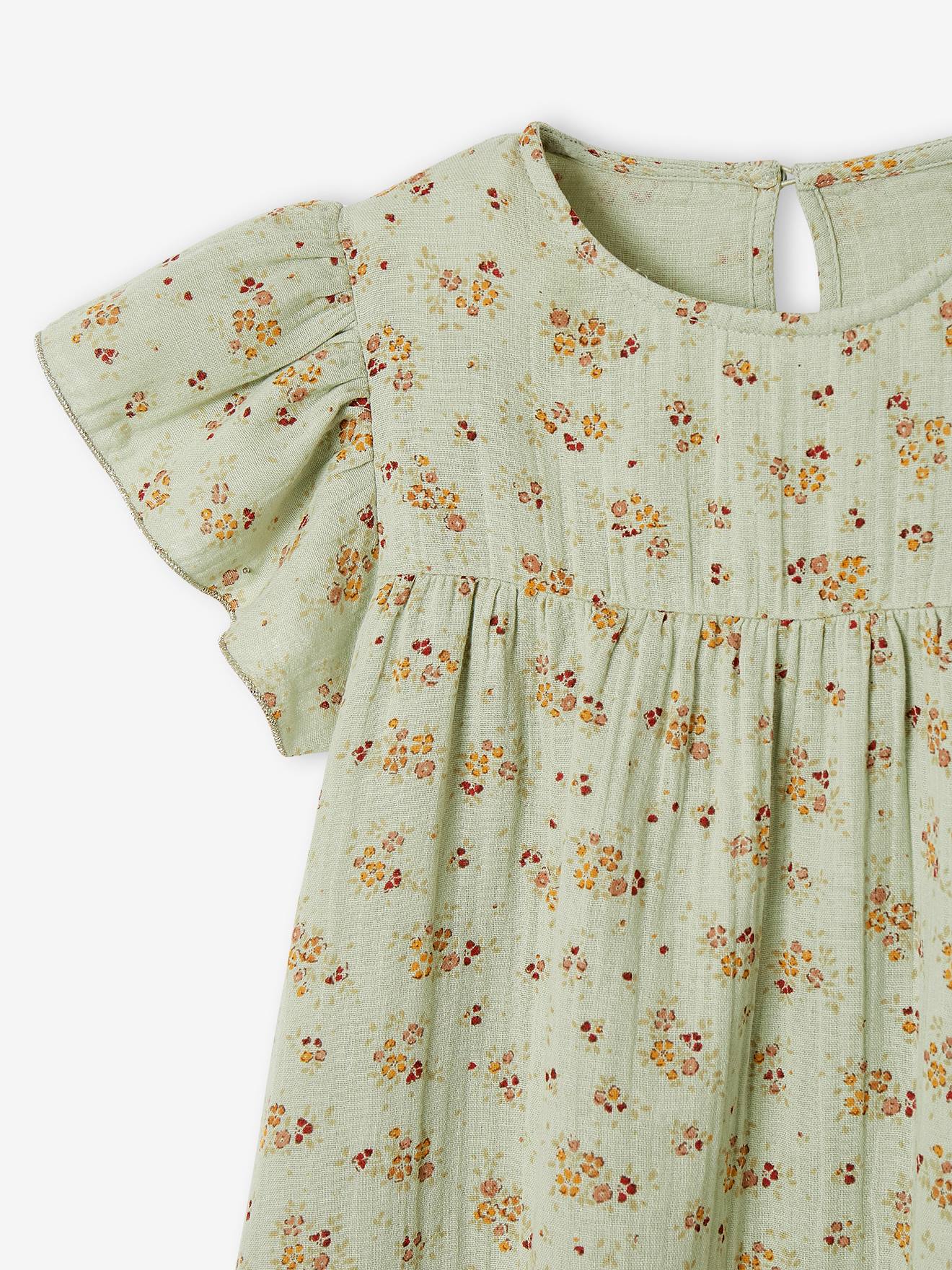 Vertbaudet Mädchen Kleid mit Schmetterlingsärmeln, Musselin - ziegel