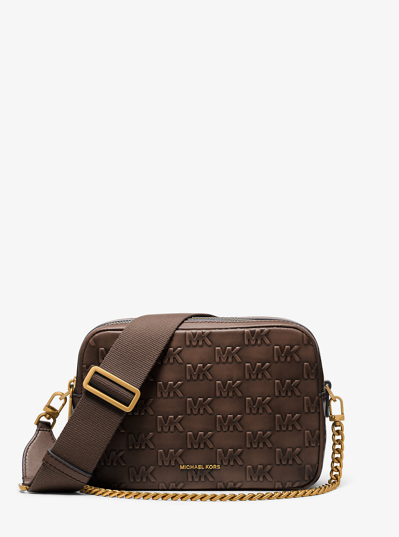 Bryant Medium Logo Embossed Burnished Leather Crossbody Bag - CHOCOLATE