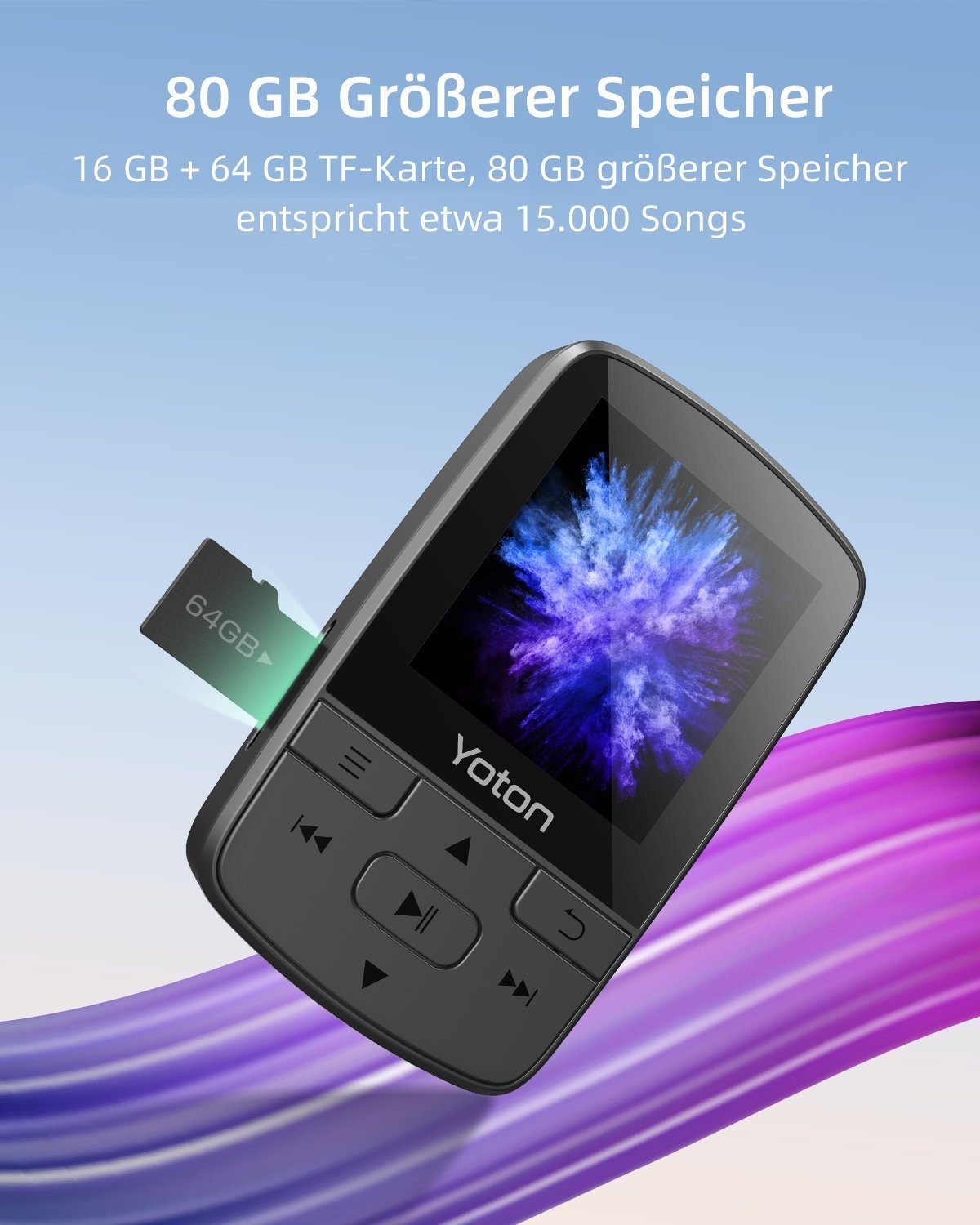 Yoton 16+64GB MP3-Player (16 GB, Sport Musik Player mit FM Radio, Tonbandgerät, E-Book)