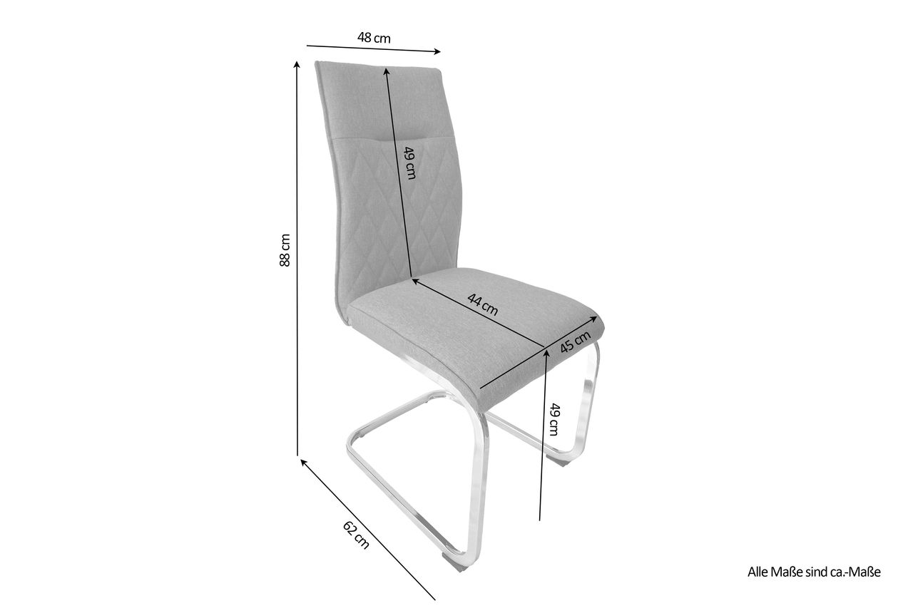 byLiving BELLA Schwinger, 2er-Set, Metall verchromt, Webstoffbezug grau