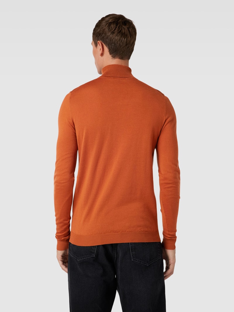 Rollkragenpullover aus Schurwolle mit gerippten Abschlüssen in orange
