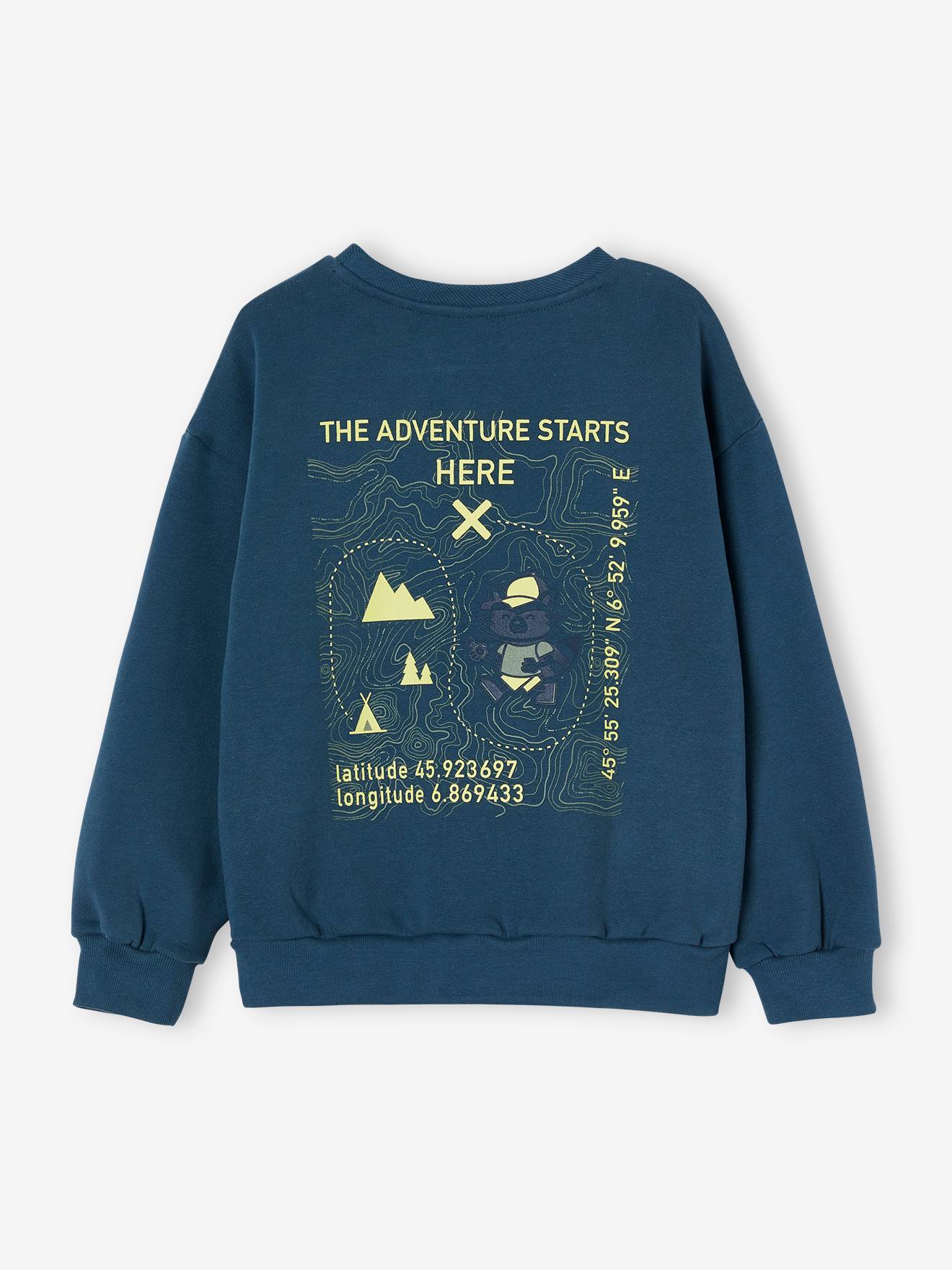 Sweat grand motif geocaching dos garçon bleu pétrole