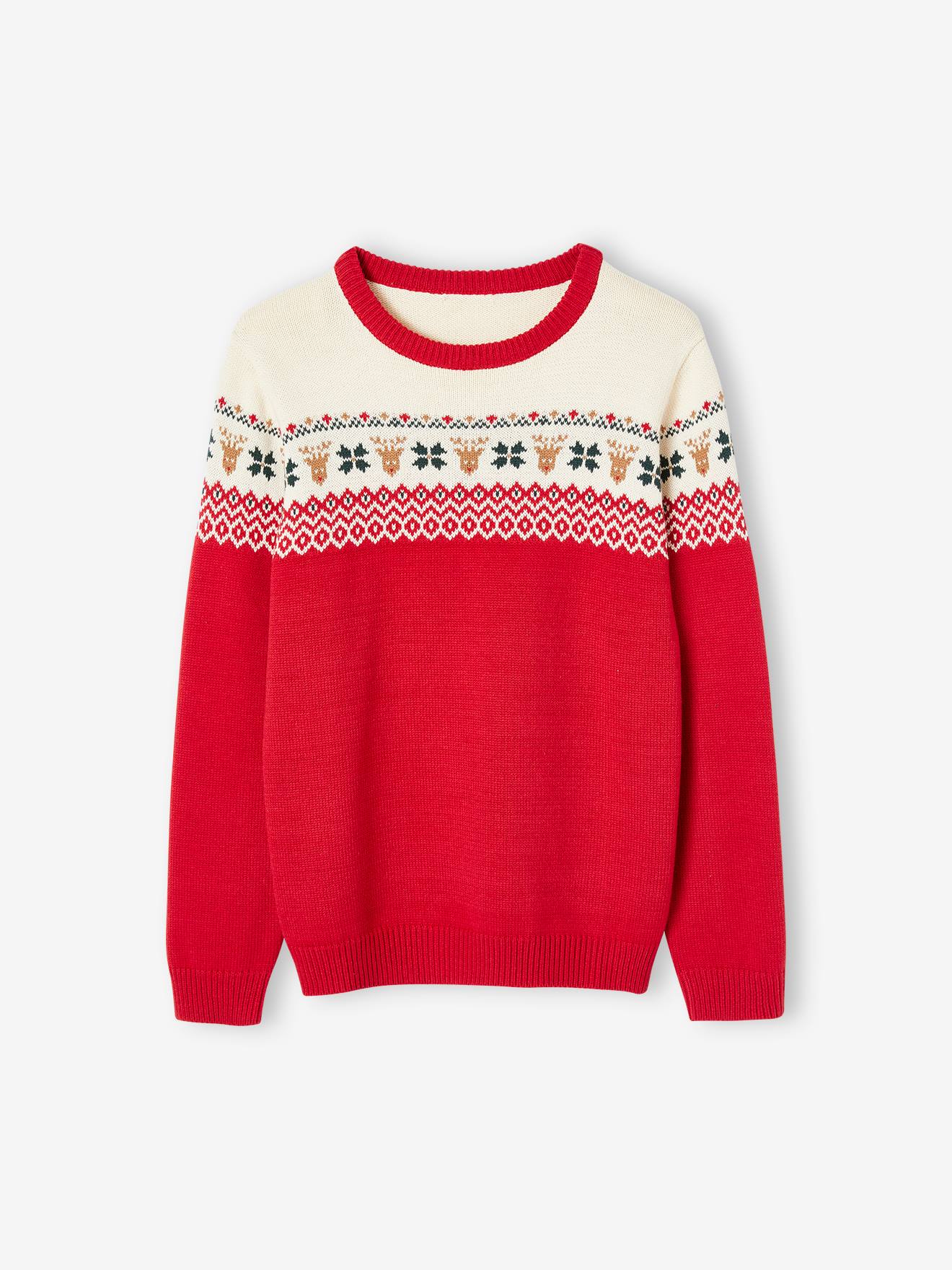 Pull de Noël adulte capsule famille motifs jacquard rouge