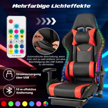 COSTWAY Gaming-Stuhl, mit Fußstütze, RGB-LEDs, verstellbarer Rücklehne, 160kg