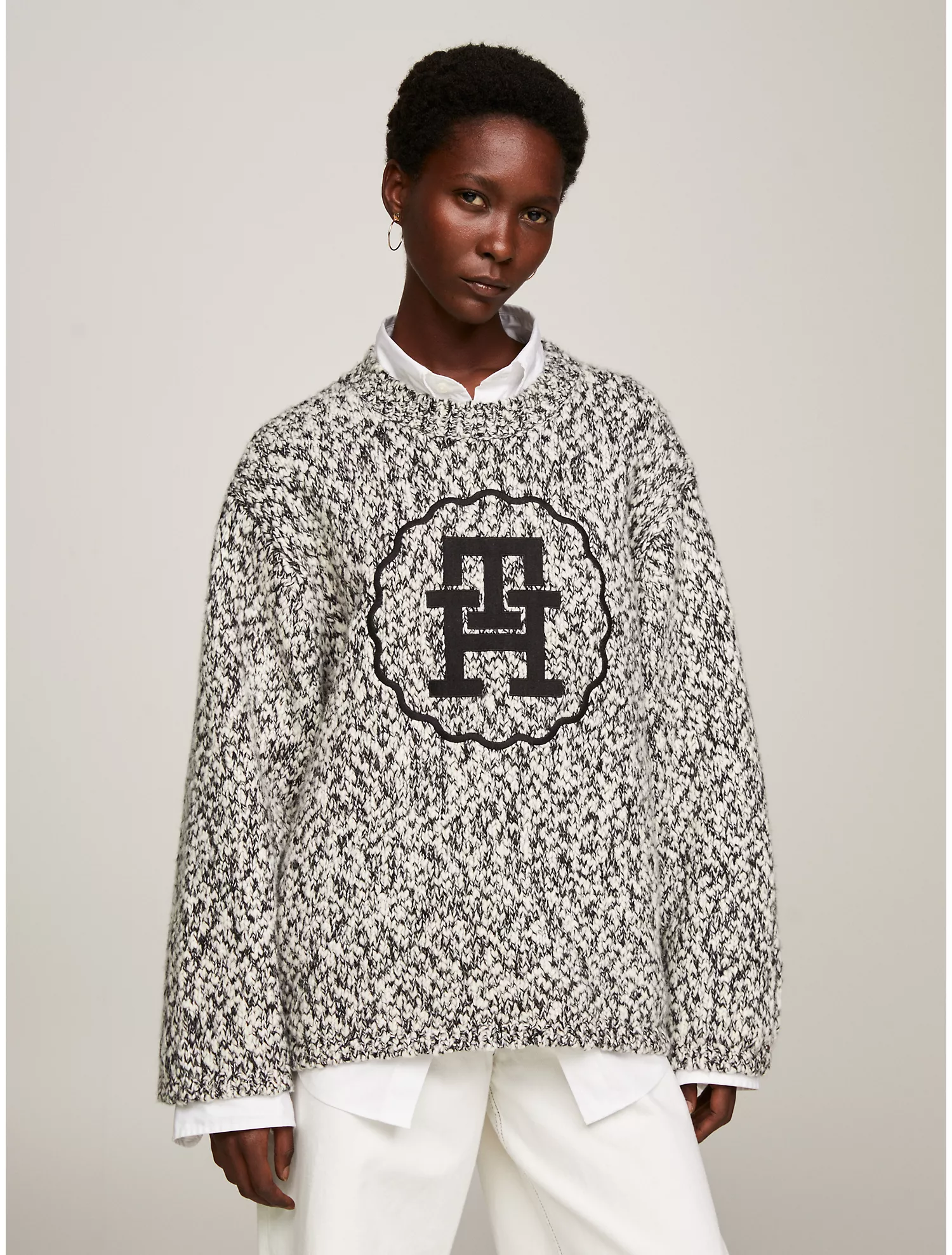 Oversized TH Applique Wool Blend Sweater