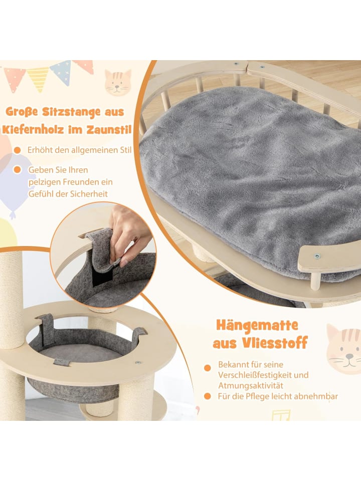 COSTWAY 6-stöckiger Kratzbaum Holz in Beige günstig kaufen onesize