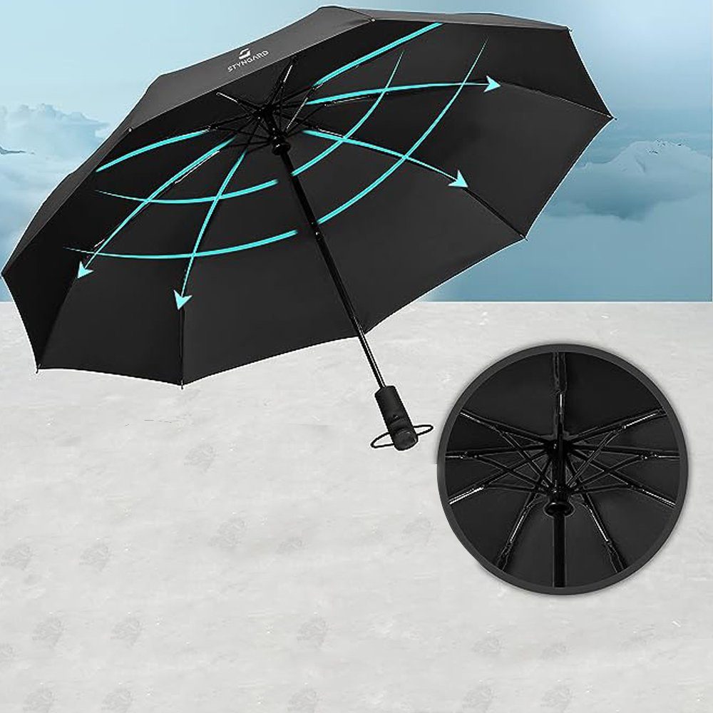 AKKEE Taschenregenschirm Taschenschirm mit Auf-zu-Automatik, für Herren & Damen Schwarz